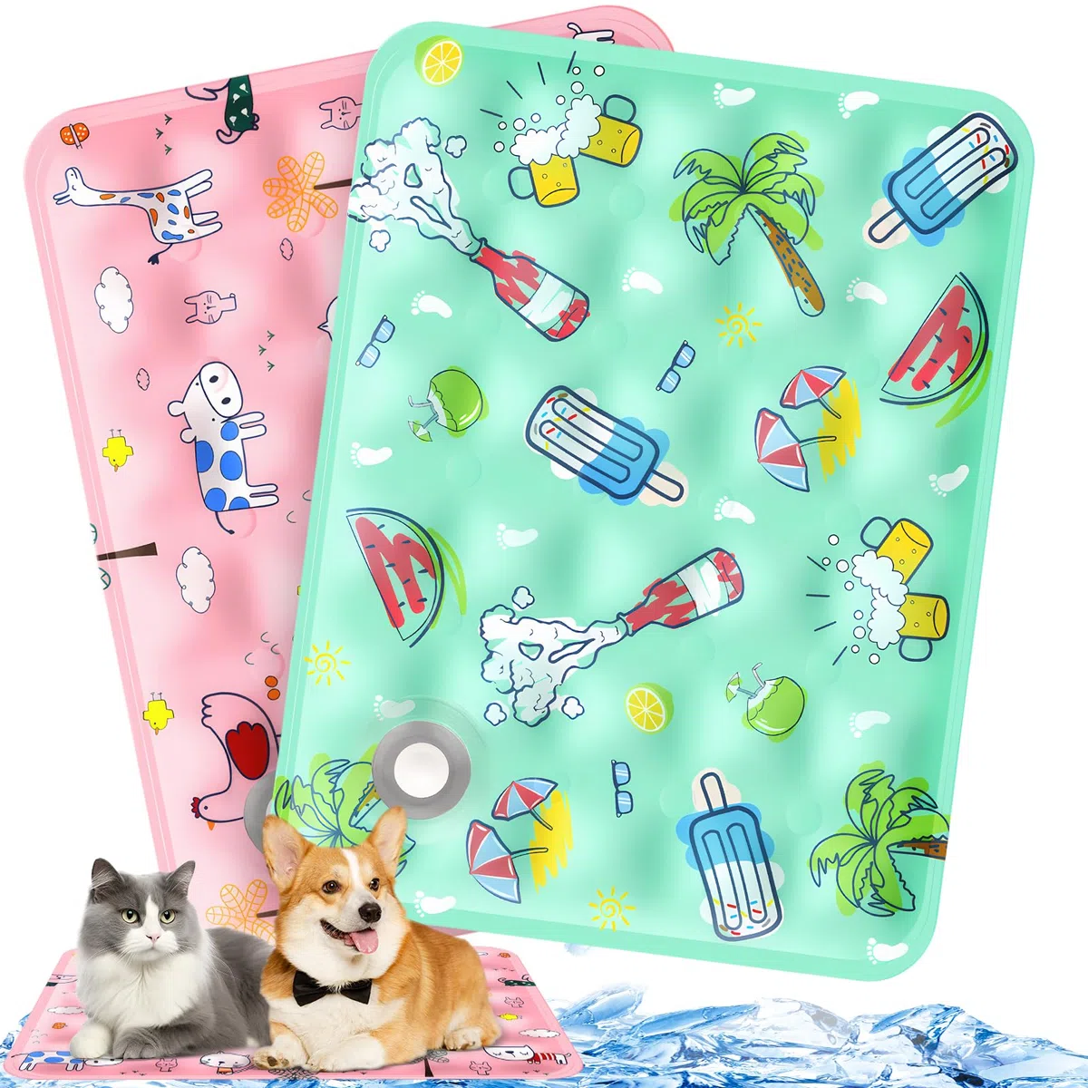 Tappetino Refrigerante 2 Pezzi 40x50cm per Cani e Gatti, Tappeto Rinfrescante in Estate (E)