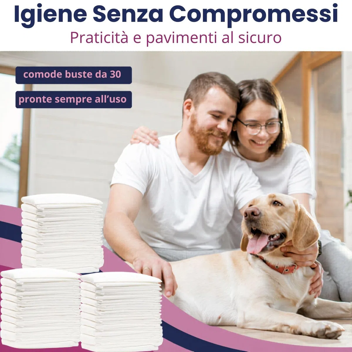 Mama Shop Traversine per Cani 60x90 cm, Super Assorbenti e Antiodore, Tappetini Igienici per Cani Grandi e Cuccioli, Confezione da 30 Pezzi, Uso Domestico e Addestramento