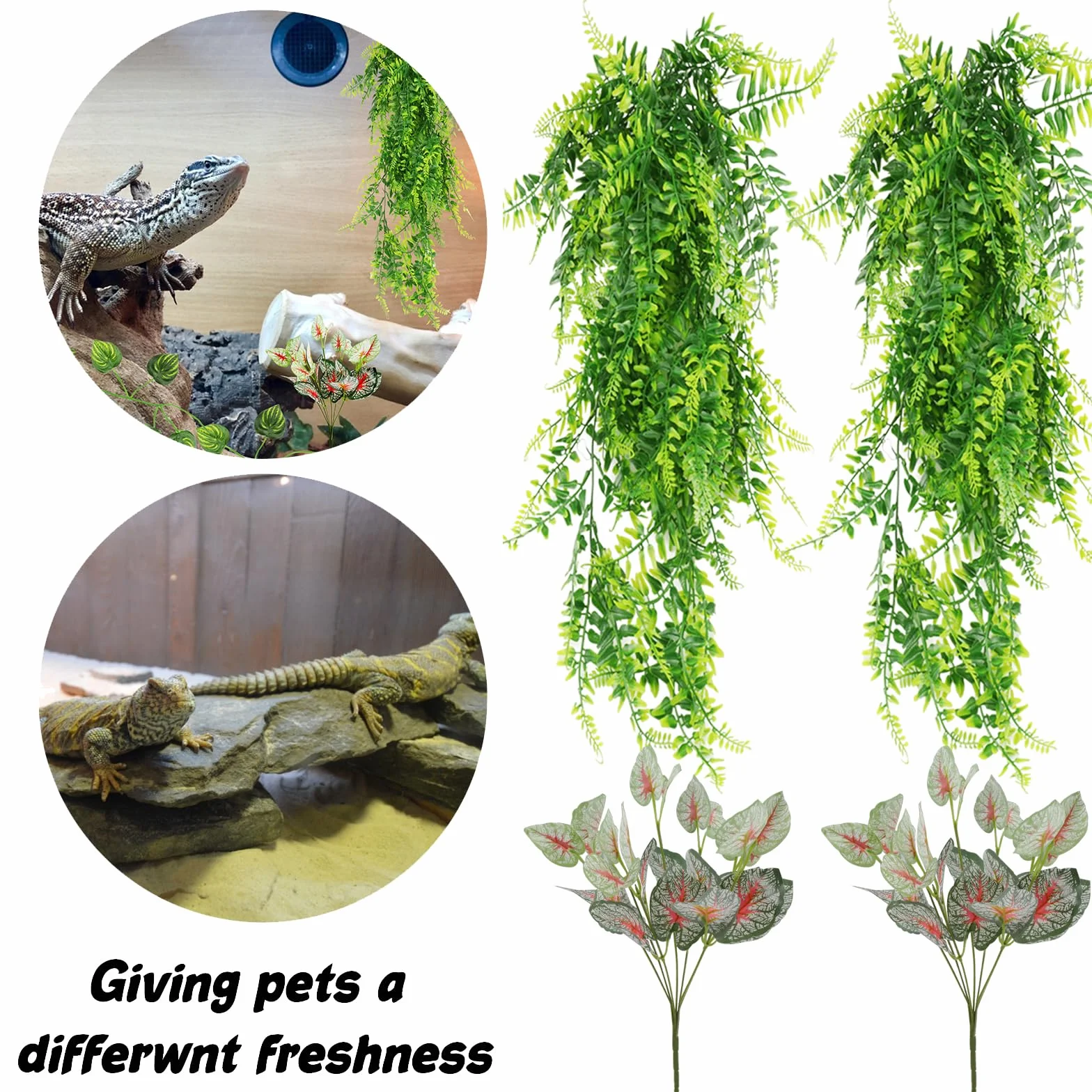QUOZUO Accessori per terrario per piante da appendere, piante artificiali, rettili, terrario, rampicanti, foglie, camaleonte, terrario, decorazione per lucertole, serpenti, iguana