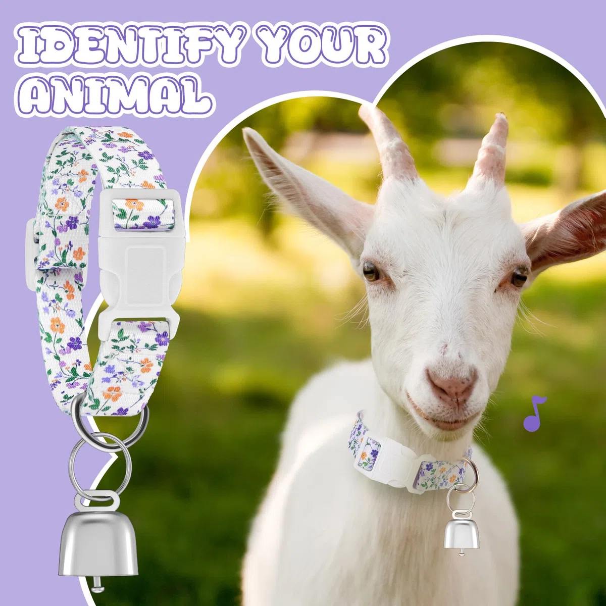 Talltalk Collari per capra con campane al pascolo, campana in rame e collare regolabile in nylon, set di campane in bronzo per l'estate, per piccoli animali da fattoria, pecora, mucca, pecora