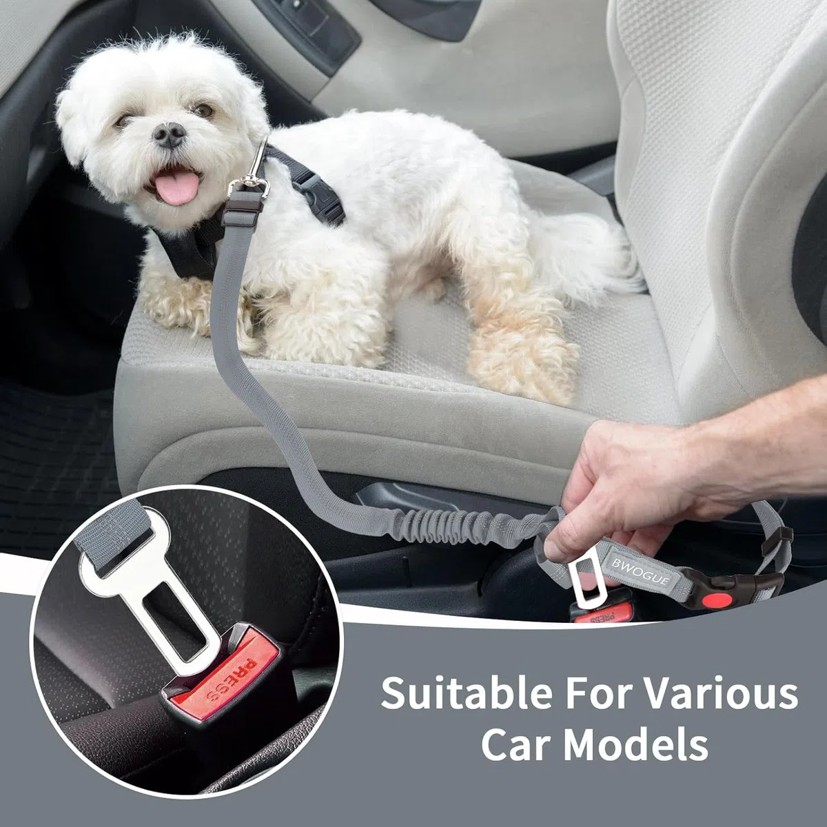 2 Pezzi Regolabile Cintura Sicurezza Cani Auto,Cintura Sicurezza dog per Poggiatesta,Cintura per dog in nylon elastico,per Tutte Cani per Auto Viaggio Sicurezza（grigio）