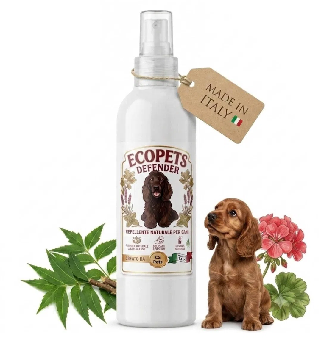 Ecopets Repellente Antiparassitario Naturale per Cani con Olio di Neem Protezione contro Pulci, Zecche Zanzare e Mosche Delicato per Uso Quotidiano con Oli Essenziali e Estratti Botanici