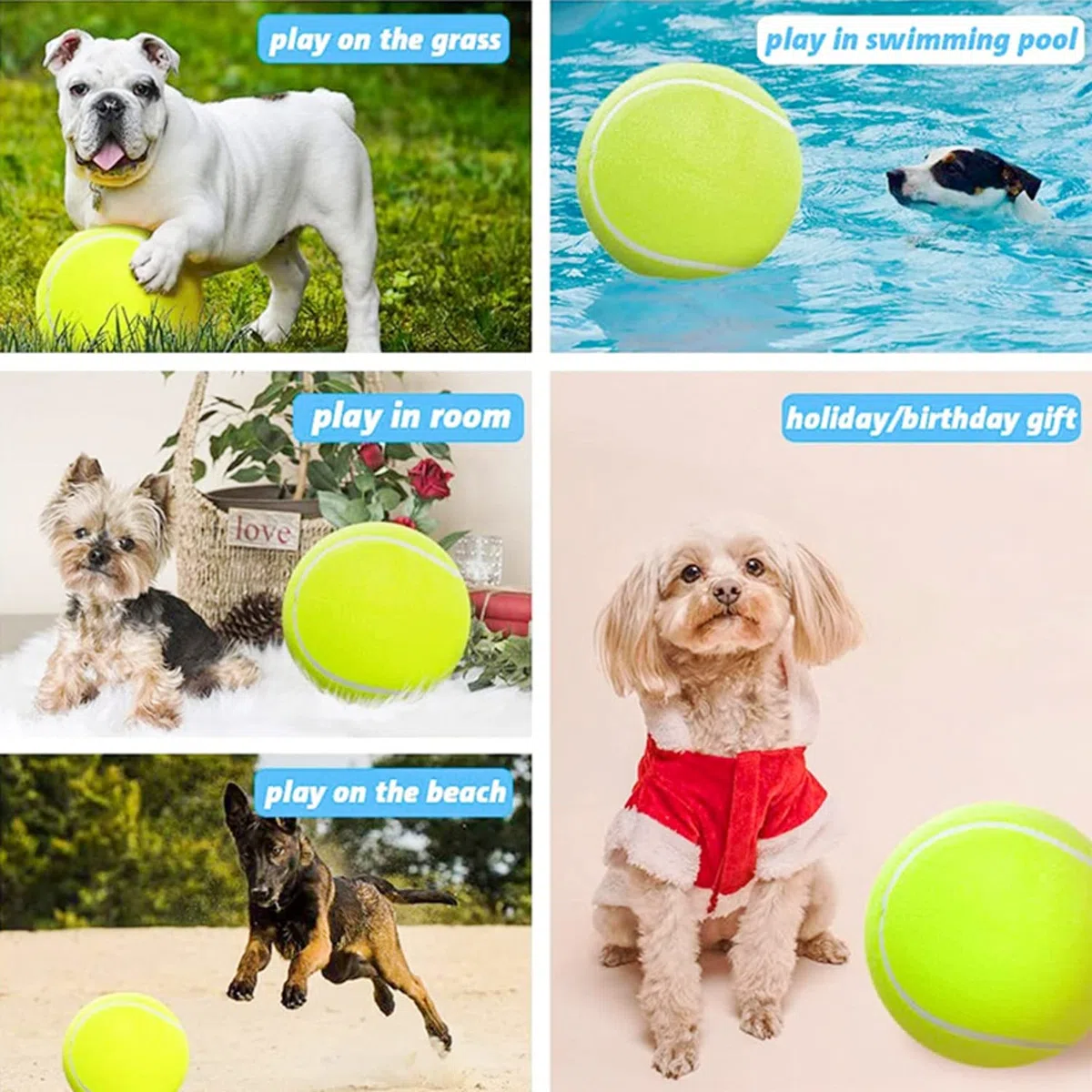 JZK Palla da Tennis Gonfiabile 9,5 Pollici per Cani - Giocattolo da Compagnia per Grandi Cani - Sport All'Aperto e Spiaggia