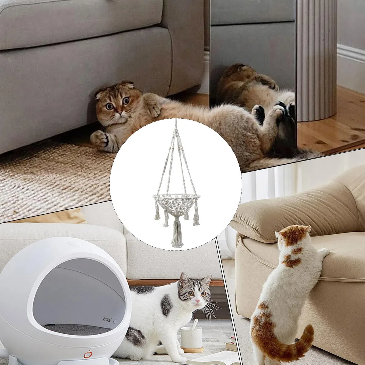 Generico Amaca Per Gatto – 47.24 Pollici Amaca In Corda Di Cotone | Superficie Di Riposo Comfort Per Animali – Perr Gatto In Cotone Intrecciato Ideale Perr Gattini Cuccioli Su Davanzali E Aree Estern