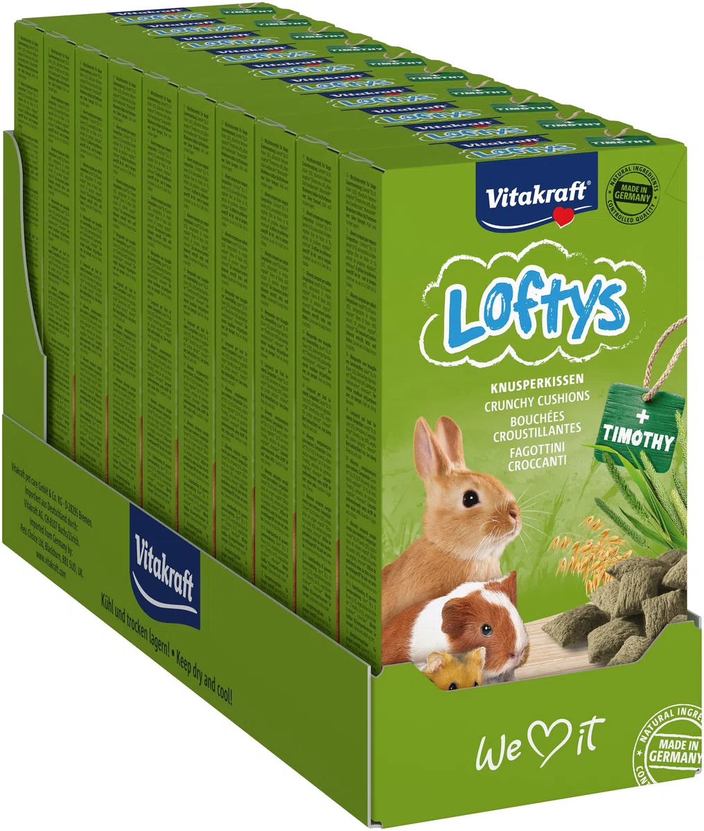 Vitakraft Loftys, fagottini croccanti per roditori, snack per roditori, con avena e fleolo pratense, senza zuccheri aggiunti (10x 100g)