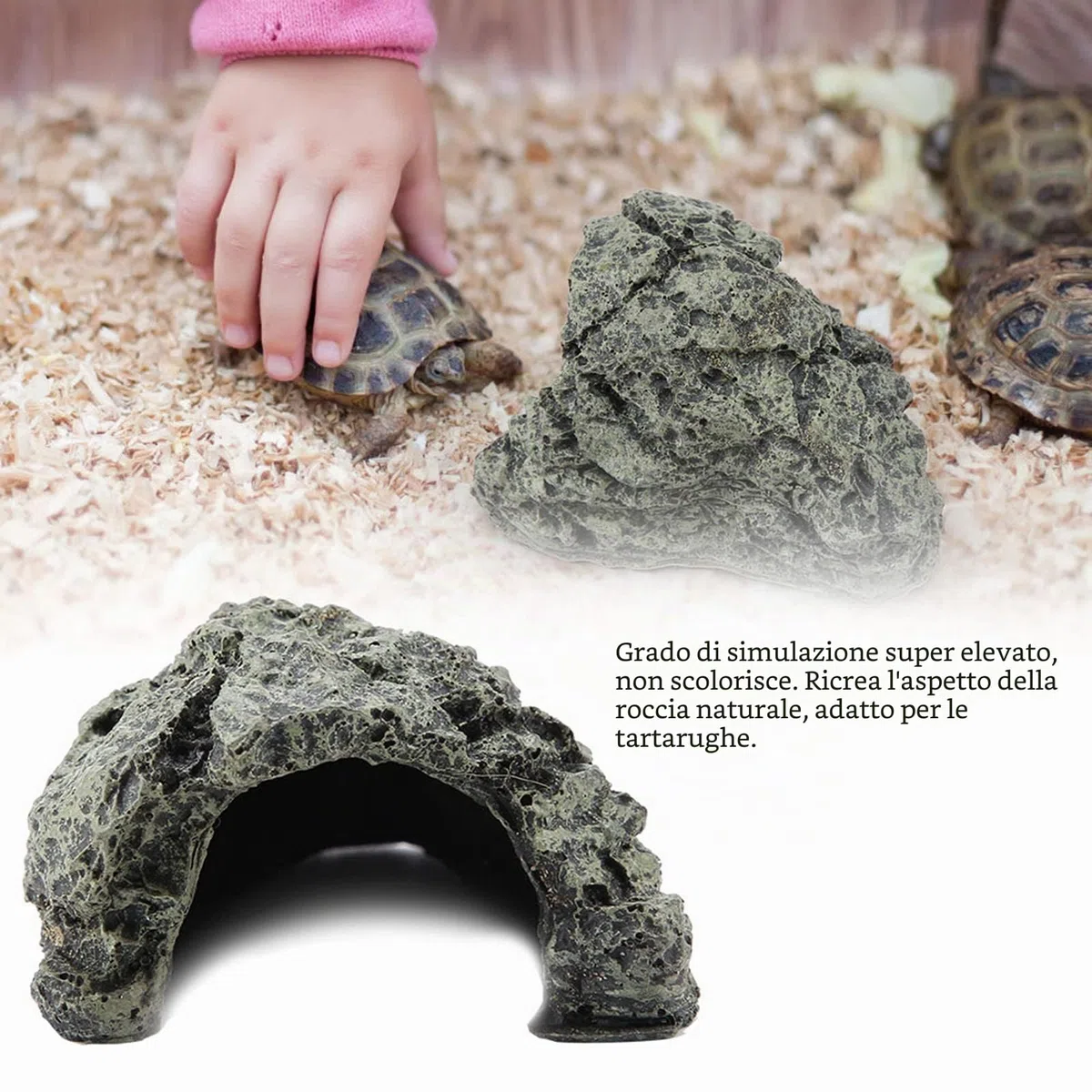 Reptology Shale Ledge Cave Hideout Rock den per Tartarughe, Anfibi Pesci Grotta in Resina Decorativa per Acquari Terrari(B-025A)