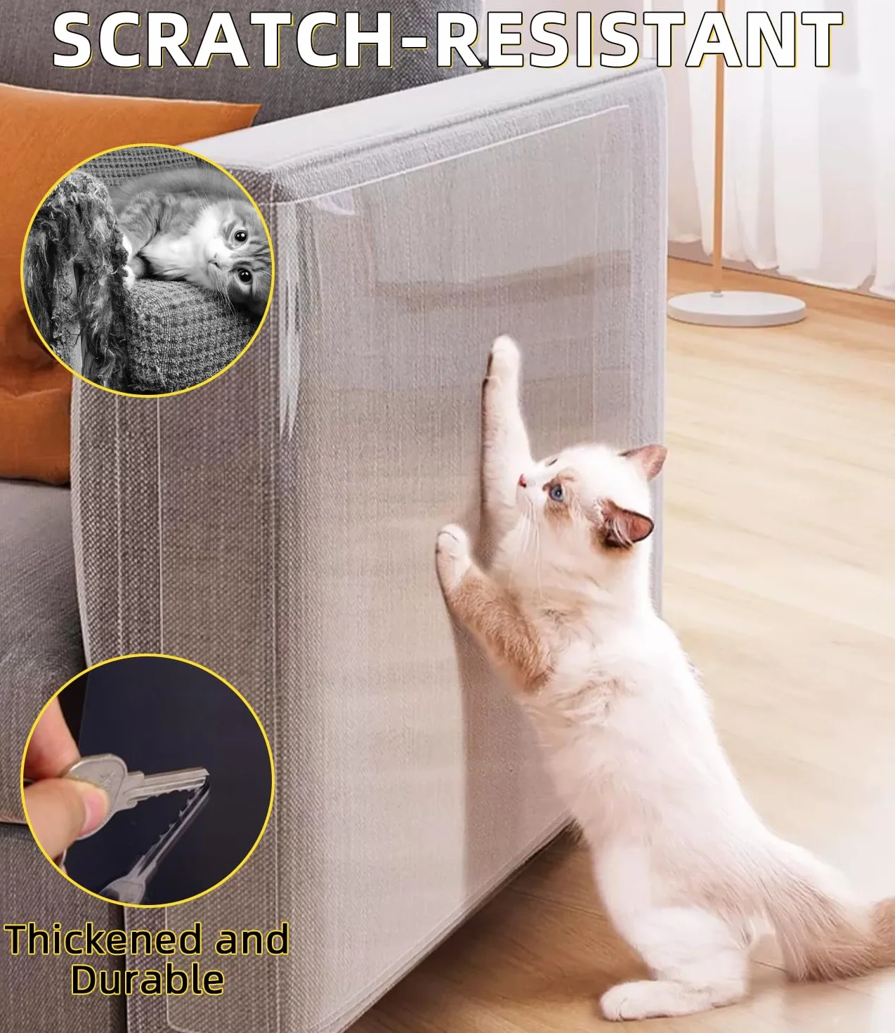 Protezione Divano Graffi Gatto, 43X500CM Protezione antigraffio per gatt, Autoadesive Trasparente Antigraffio Gatto Divano, Nastro Adesivo Antigraffi per Cani, PVC Anti-Graffio Protector