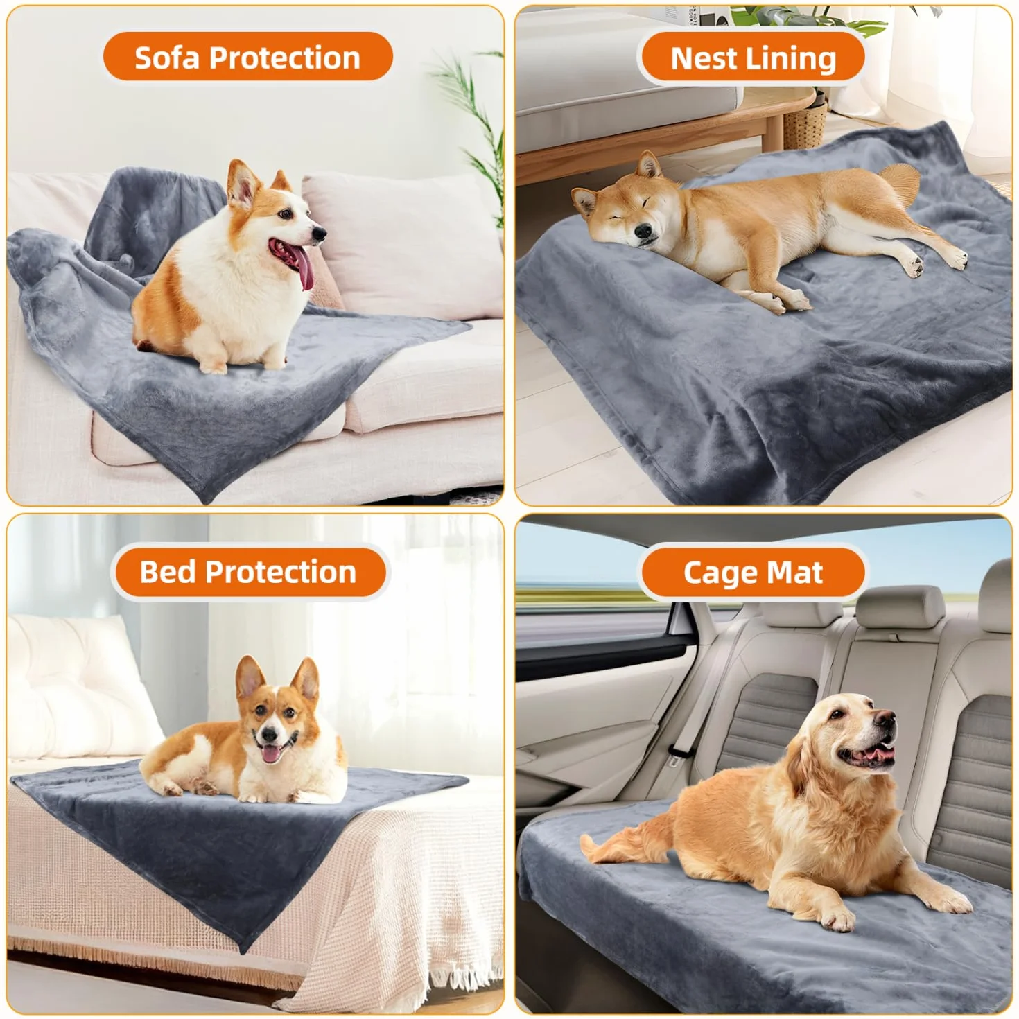 Nobleza Coperta Impermeabile per Cani Animali Domestici, Morbida e Soffice, per Interni ed Esterni, Lavabile in Lavatrice, Grigio, 75 * 100cm (M)