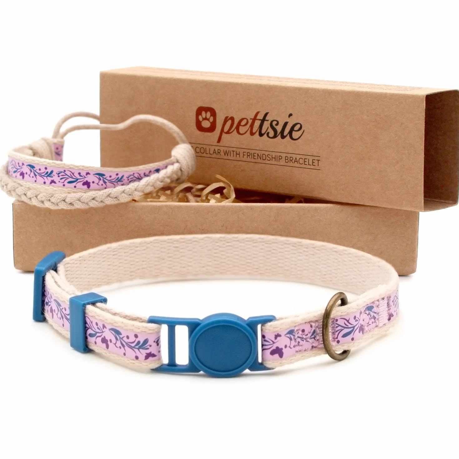 Pettsie braccialetto dell' amicizia durevole 100% cotone extra sicurezza D-Ring accessori confortevole morbido cotone facile regolabile (19-29 cm)