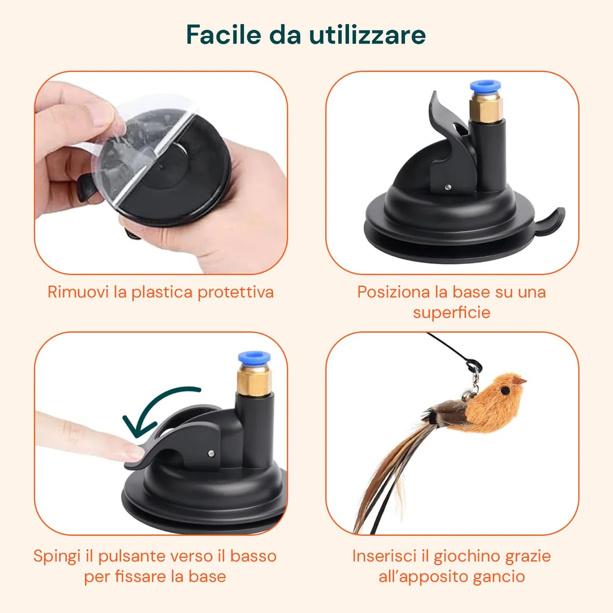 Avilia - Giochi per Gatti con Base Antiscivolo e Asta Flessibile, Gioco Interattivo con Piume e Uccellino, Stimola Istinto di Caccia, Ideale per Uso Domestico, Struttura Resistente e Sicura