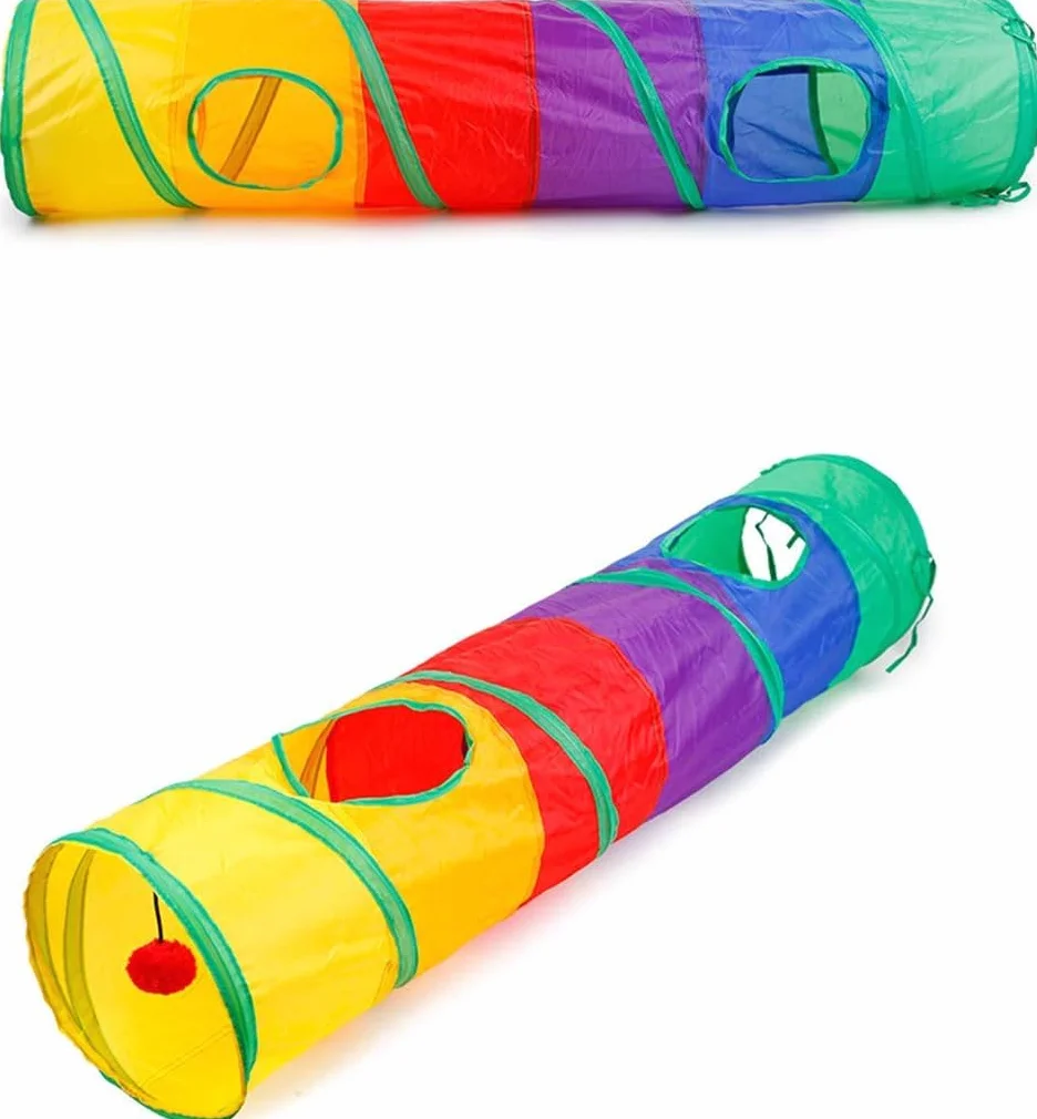 Tunnel da gioco per gatti e conigli, pieghevole, 115 cm, con palla sospesa, robusto e salvaspazio
