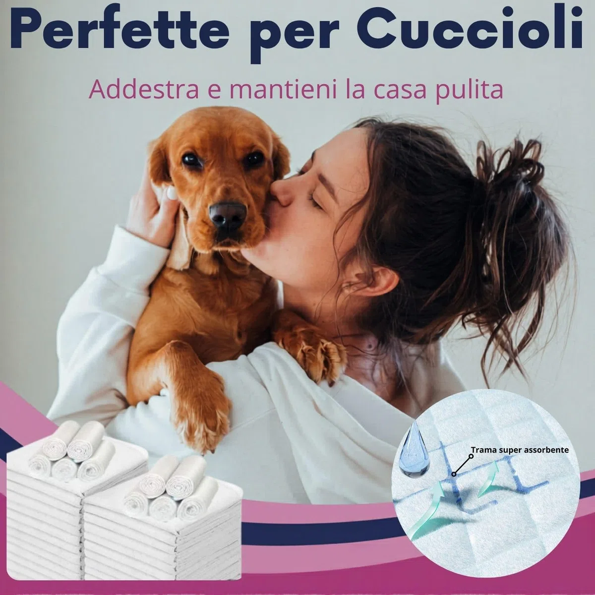 Mama Shop Traversine per Cani 60x90 cm, Super Assorbenti e Antiodore, Tappetini Igienici per Cani Grandi e Cuccioli, Confezione da 30 Pezzi, Uso Domestico e Addestramento