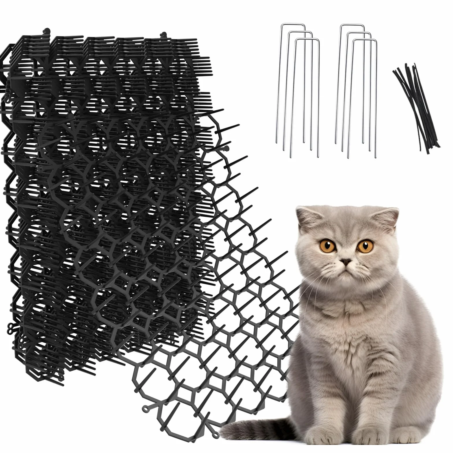 Tappetino Repellente per Gatti con Punte in plastica, 21 x 16 cm, per Gatti e parassiti, Confezione da 12, Include 6 graffette e 6 Fascette con Cerniera