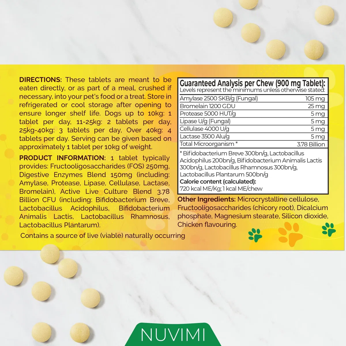 Probiotici per Cani - Compresse probiotiche e prebiotiche per Cani - Integratore per Il Supporto digestivo e la Salute intestinale - 120 Gusti di Pollo
