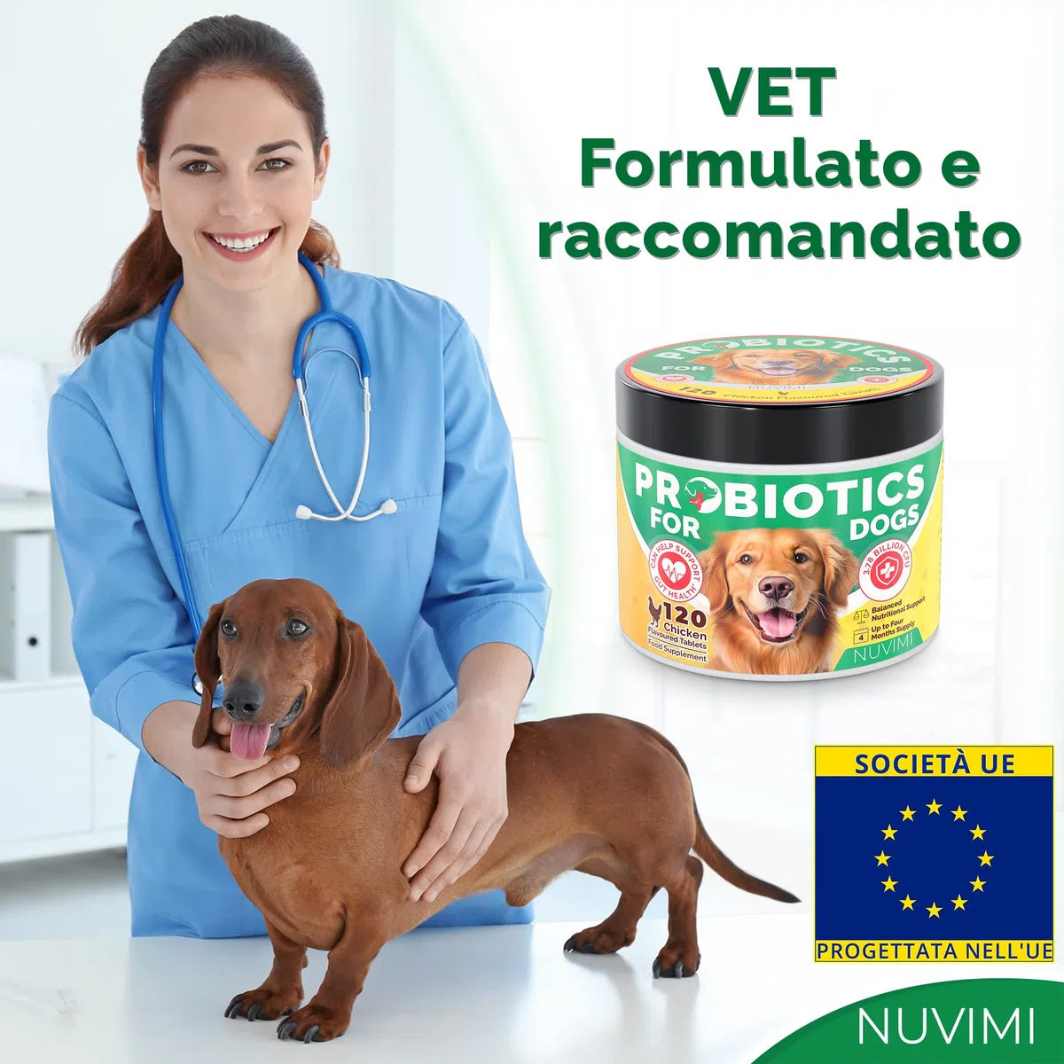 Probiotici per Cani - Compresse probiotiche e prebiotiche per Cani - Integratore per Il Supporto digestivo e la Salute intestinale - 120 Gusti di Pollo