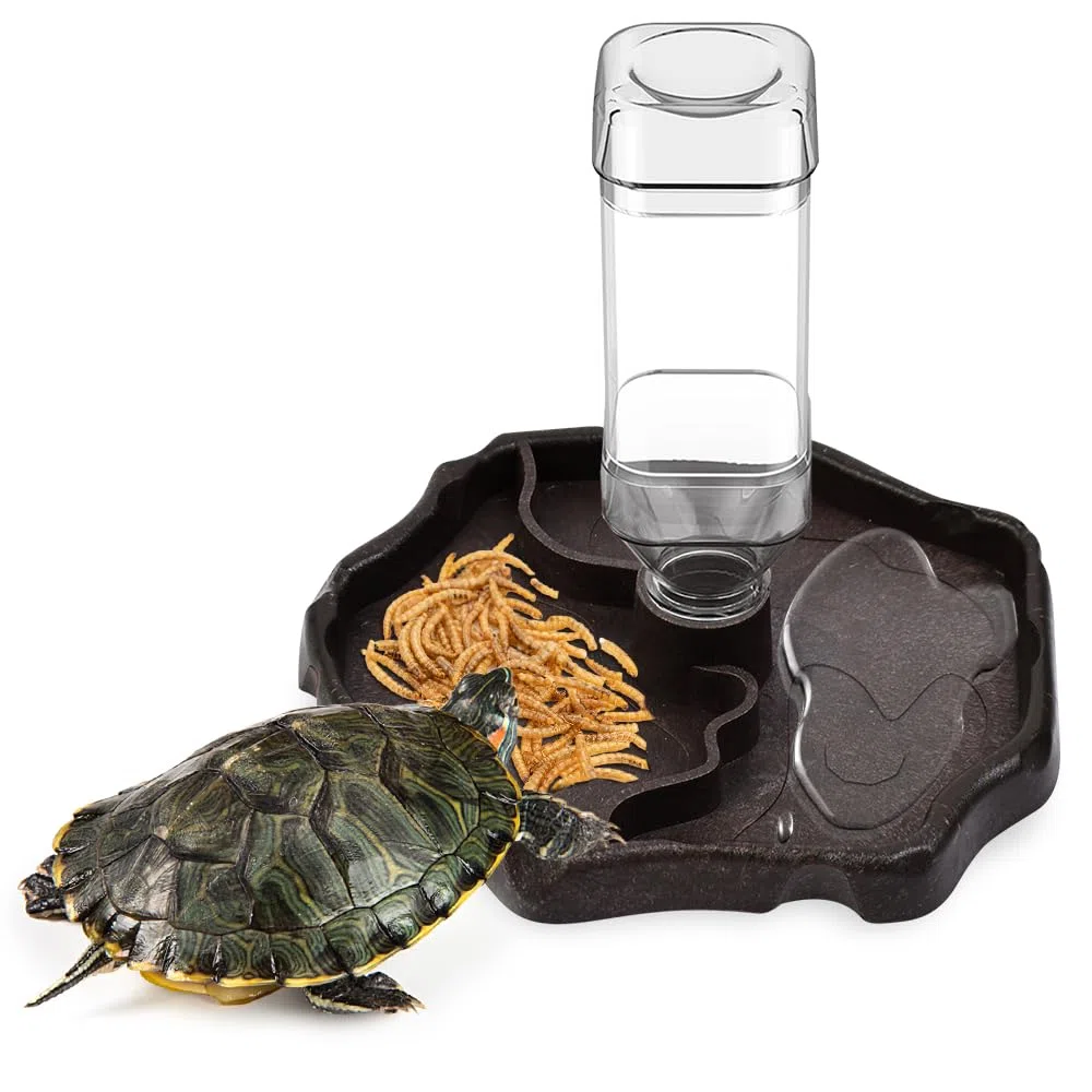 Distributore di Acqua per Rettili Ciotola d'Acqua per Tartarughe 2 in 1 Abbeveratoio Tartarughe di Terra Ciotola per Mangiatoia per Tartarug he Automatici per Tartarug he Scorpioni Lucertole
