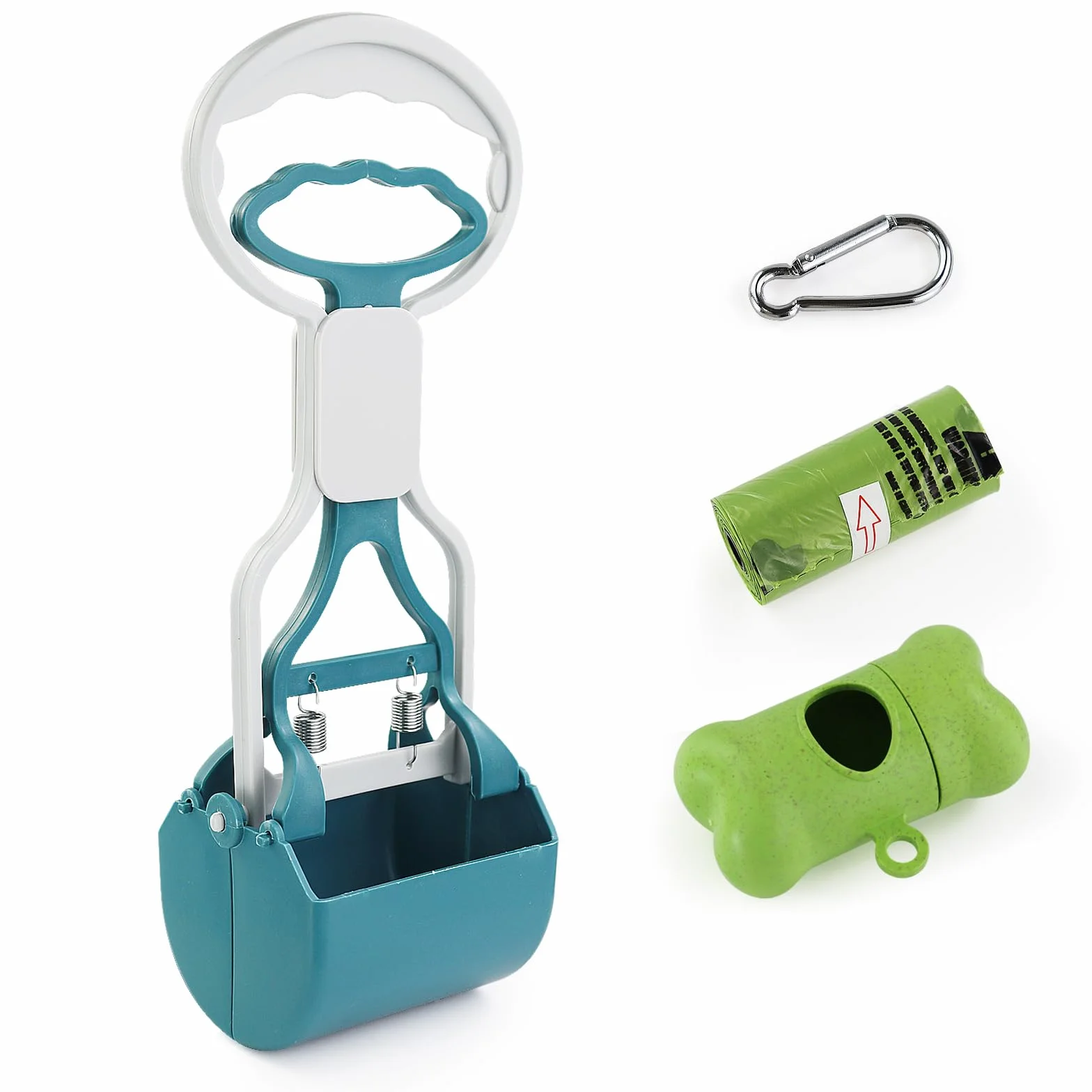 Andiker Cane Pooper Scooper con Manico Corto, 10.26 Alta Doppia Molla Pet Pooper Scooper con 1 Rotolo di Cane Poop Bag e un Dispenser facile da usare Cane Poop Scooper (Verde)