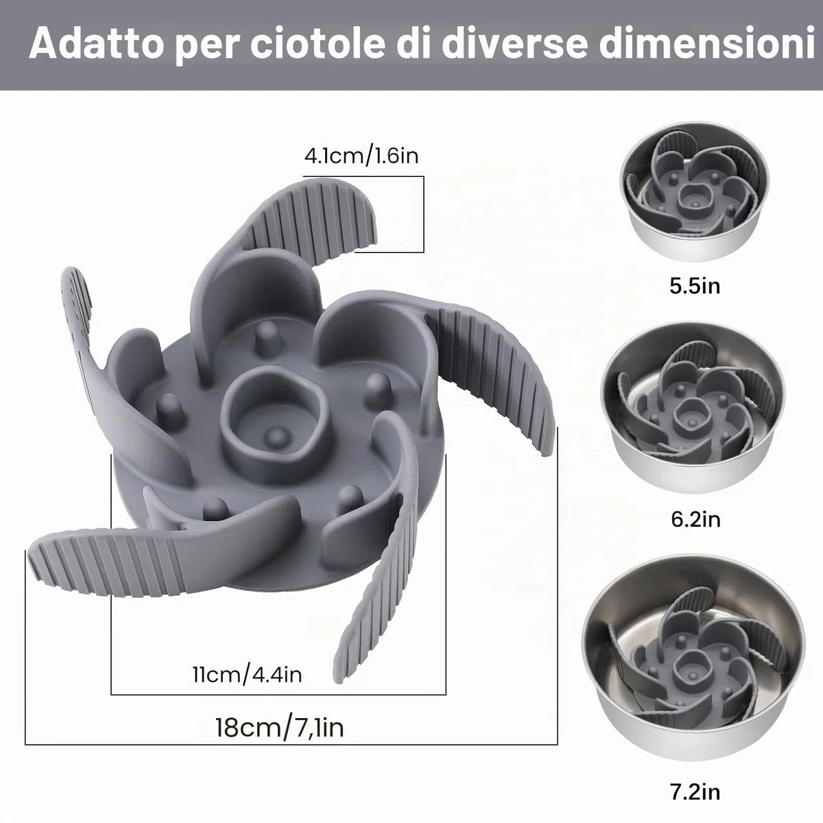 MateeyLife Ciotola Anti Ingozzamento, Ciotola Anti Ingozzamento Gatto in Silicone per Gatti con Ventose, Dog Slow Feeder per Cani di Taglia Media e Grande Facile da Usare, Grigio