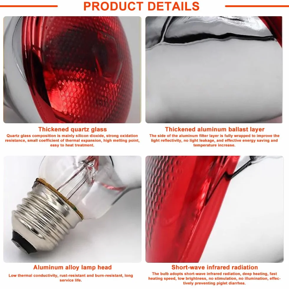 Lampada Infrarossi Riscaldante, 250W Reptile Lampada Riscaldantes, Lampadina Riscaldante E27, Lampadas per Tartarughe di Terra, per Polli, Cani, Maiali, Tartarughe, Lucertole