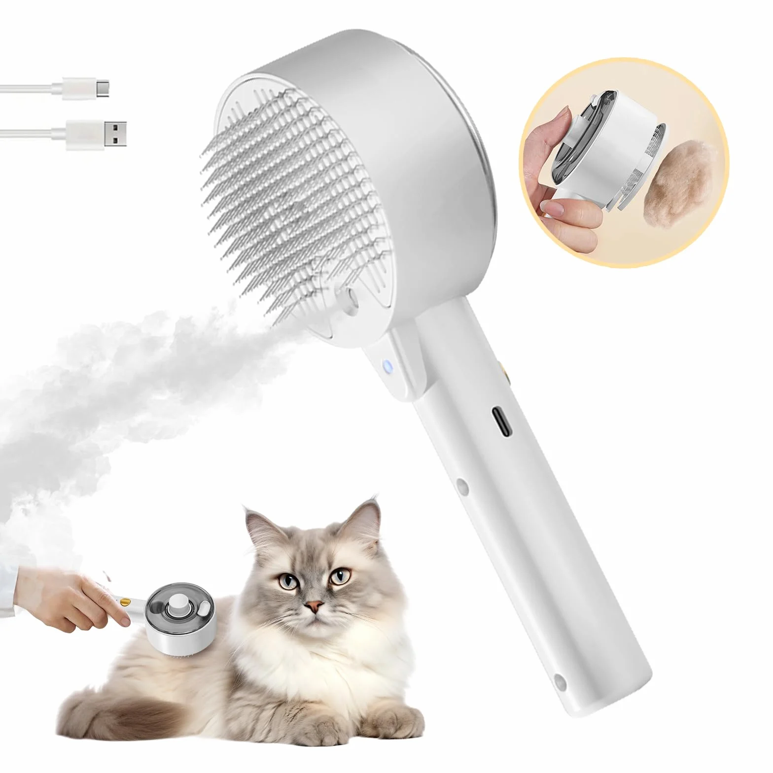 Spazzola a Vapor per Gatti 4 In 1 Spazzole Vapora per Cani Capelli per Massaggio,Cura e Depilazione Steamy Cat Brush Spazzol Gatto con Vapore per Capelli Lunghi Corti