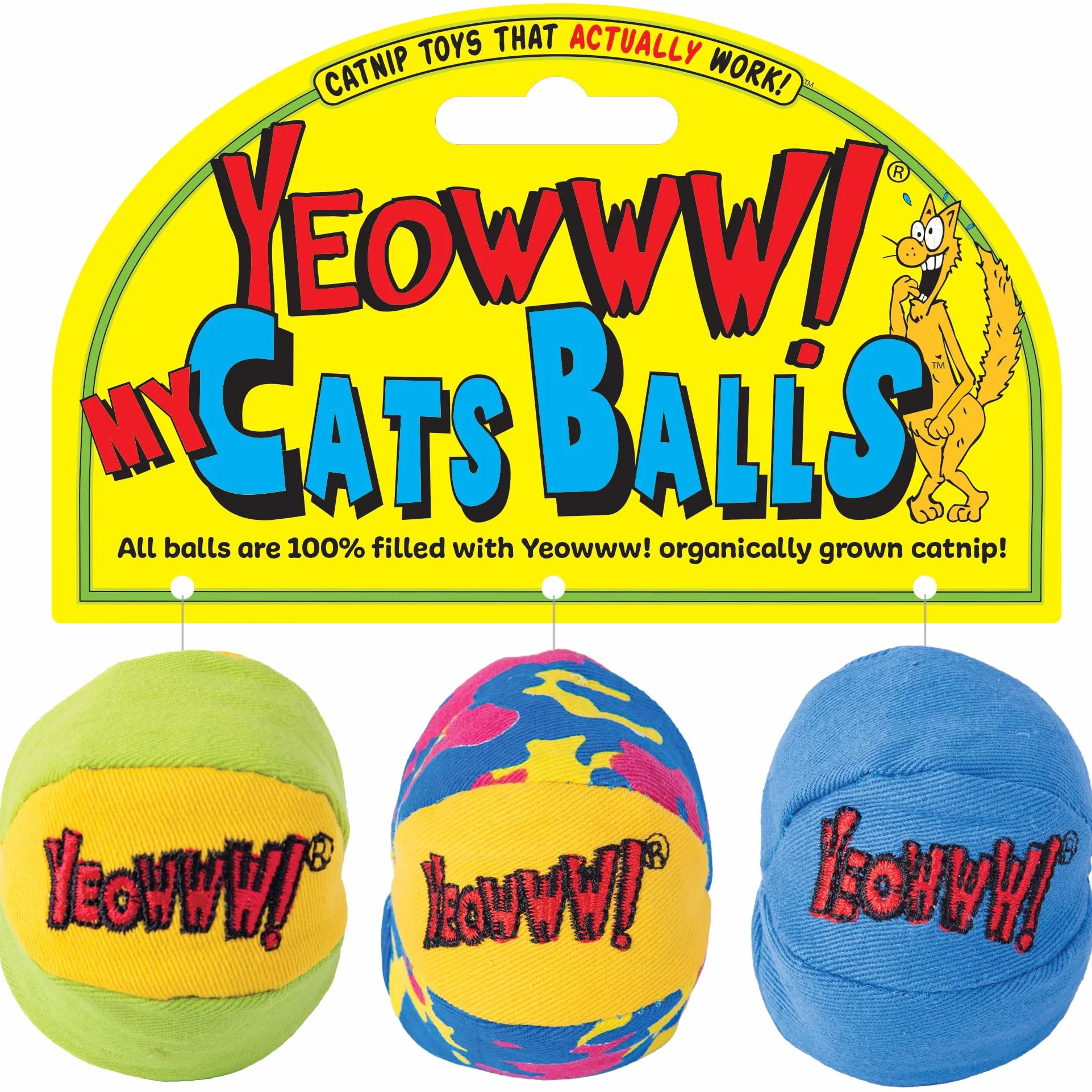 YEOWWW Duckyworld My Cat Balls Set 3Pz - My Cats Balls 3-Pack Giocattolo per Gatti con Erba Gatta - 400 Gr