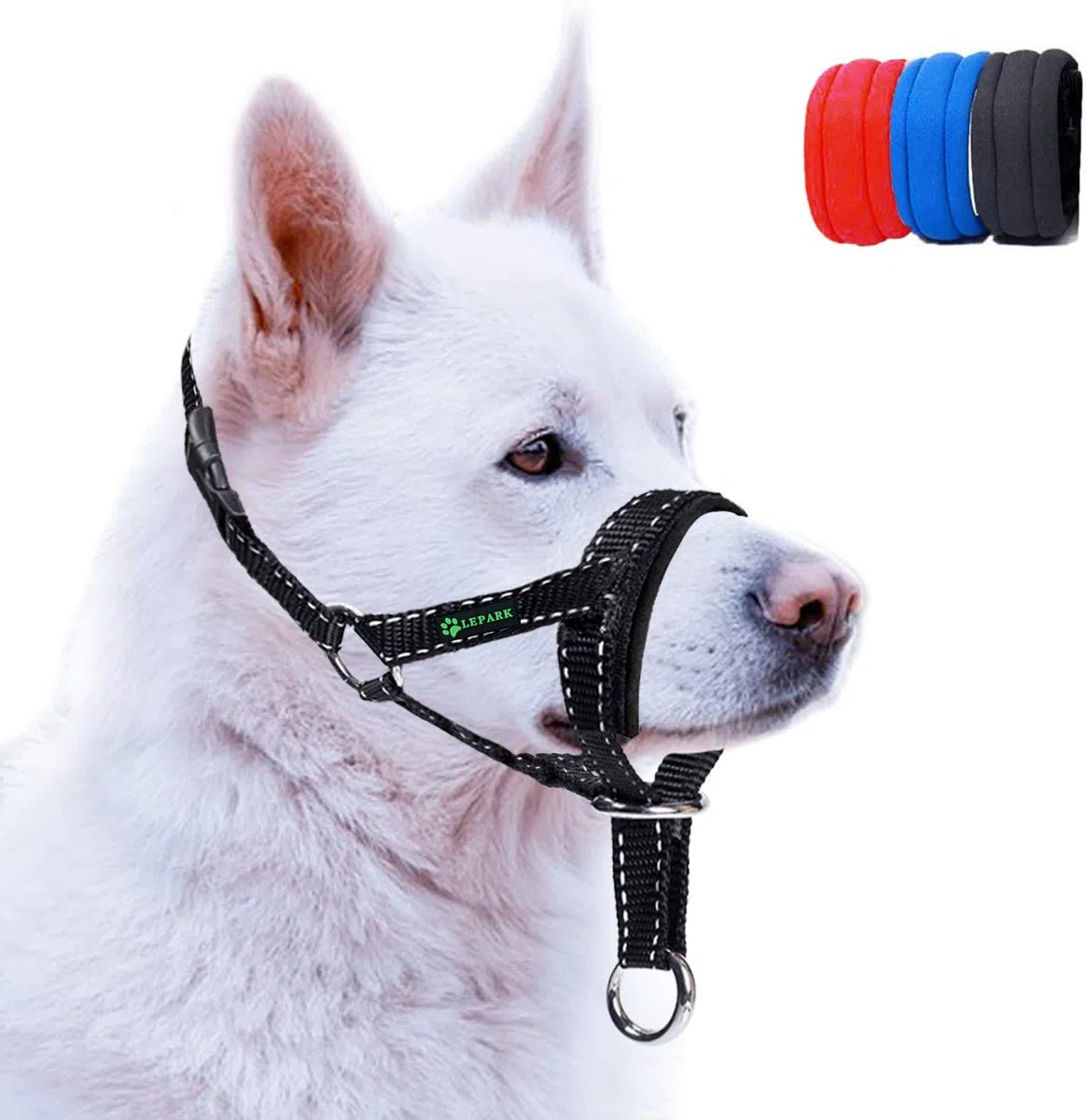 ILEPARK Collare per Testa di Cane con Cintura Riflettente, Cavezza da Testa per Cane, Regolabile E Facilmente Controllabile. (M,Nero)