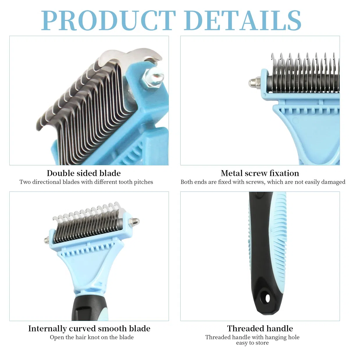 Set per Spazzola per Animali Domestici, con Pettine Districante e Antipulci, Denti Acciaio Inox e Manico Plastica, Ideale per Cani e Gatti a Pelo Lungo o Corto