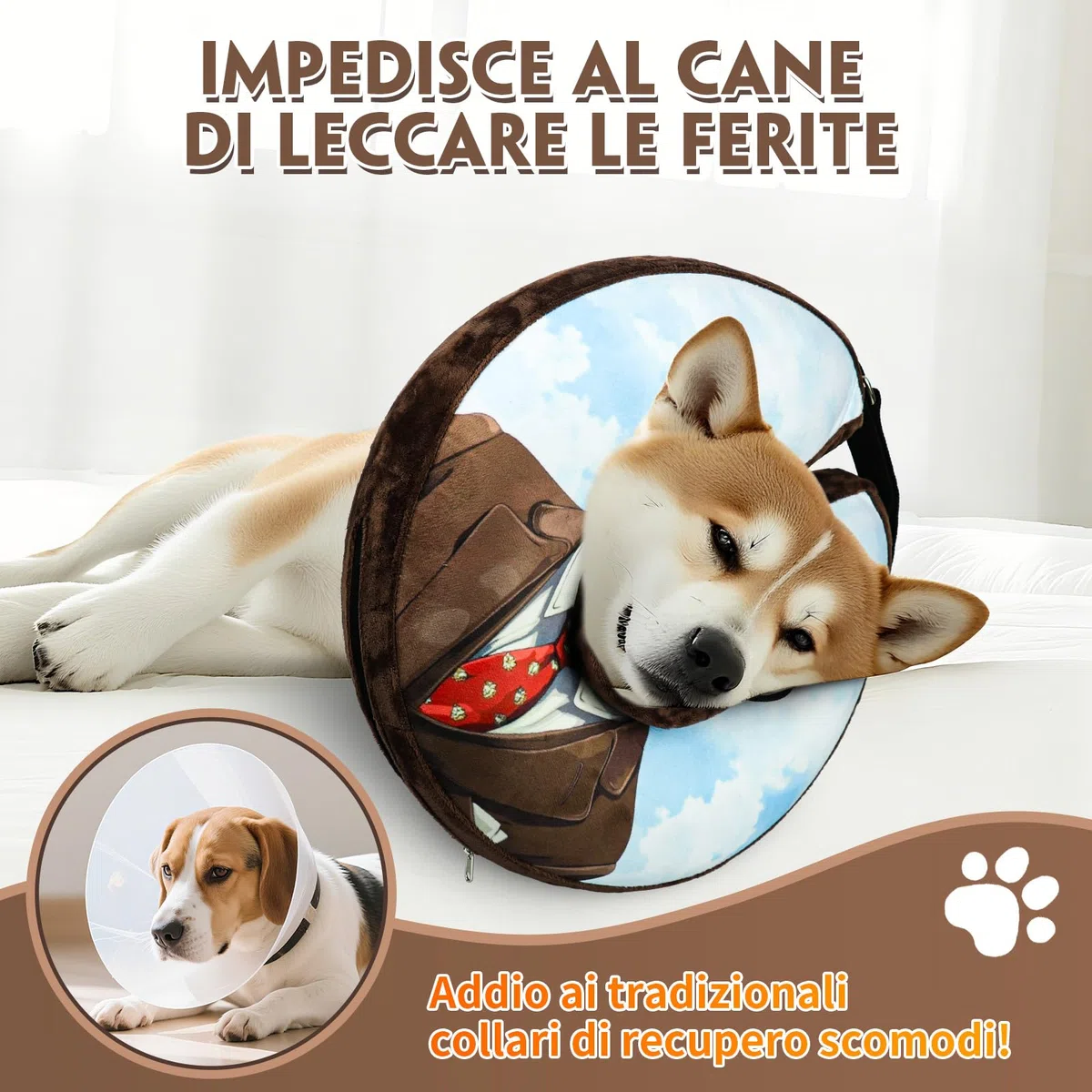 Collare Elisabettiano Gonfiabile per Cani e Gatti - Morbido e Regolabile, Ideale per il Recupero Post-Operatorio, Protezione da Leccate e Graffi, M