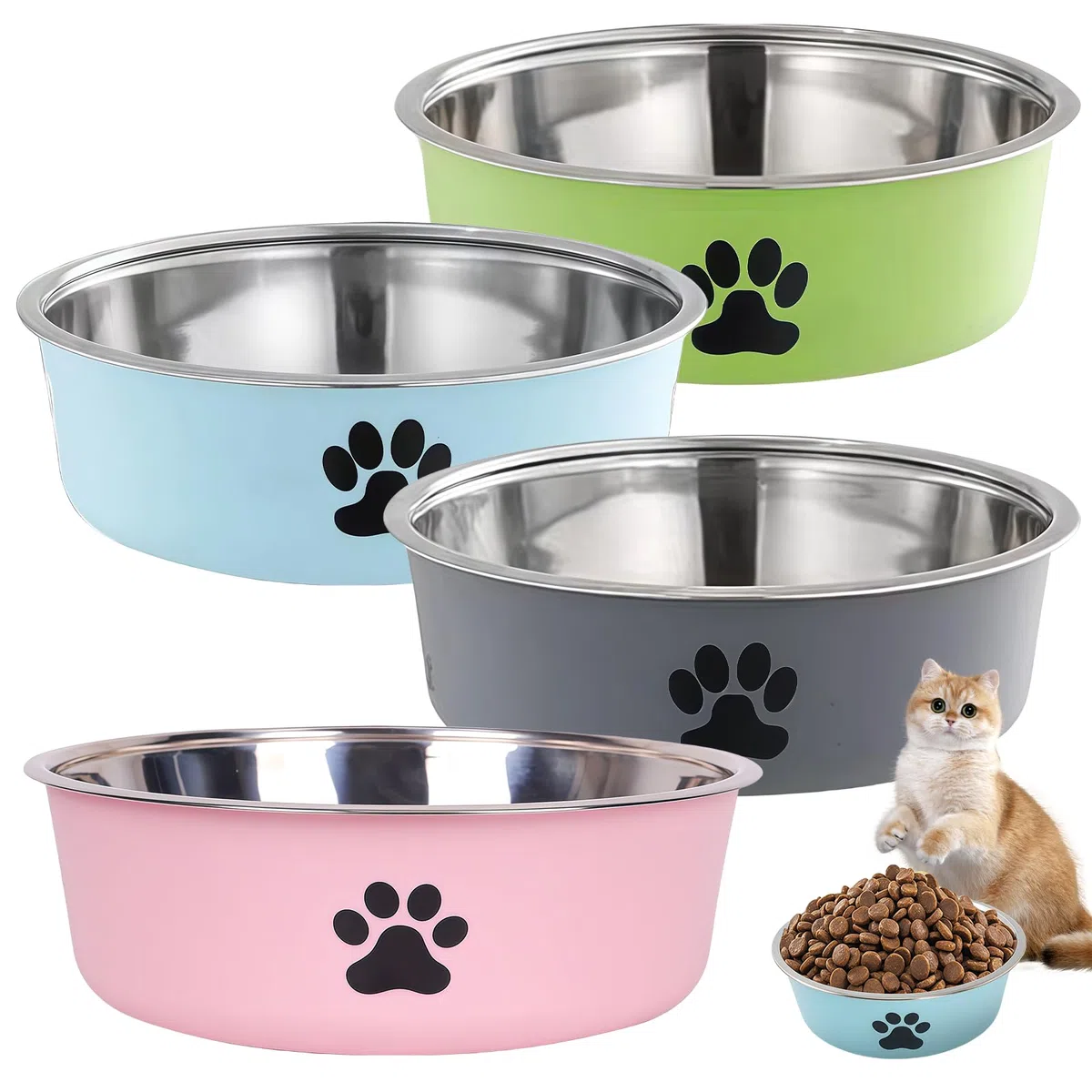 Ciotola per Cani in Acciaio Inox: 4 Ciotole Antiscivolo per Cani e Gatti in Diversi Colori con Fondo in Gomma Antiscivolo, 850ml Ciotola per Animali e Acqua