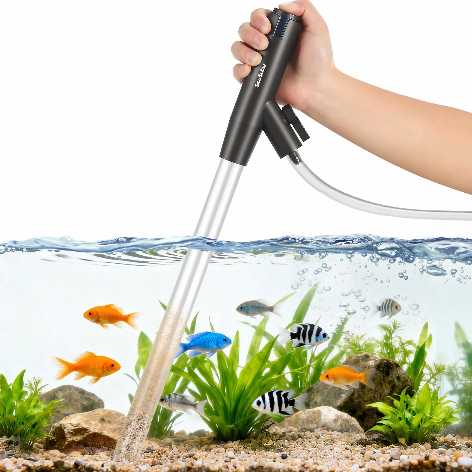 Aspiraghiaia Regolabile per Acquari, Sifone per Acquari, Cambia Acqua Manuale, Kit di Pulizia per Acquari, per Aspirare Letame, Lavare la Sabbia