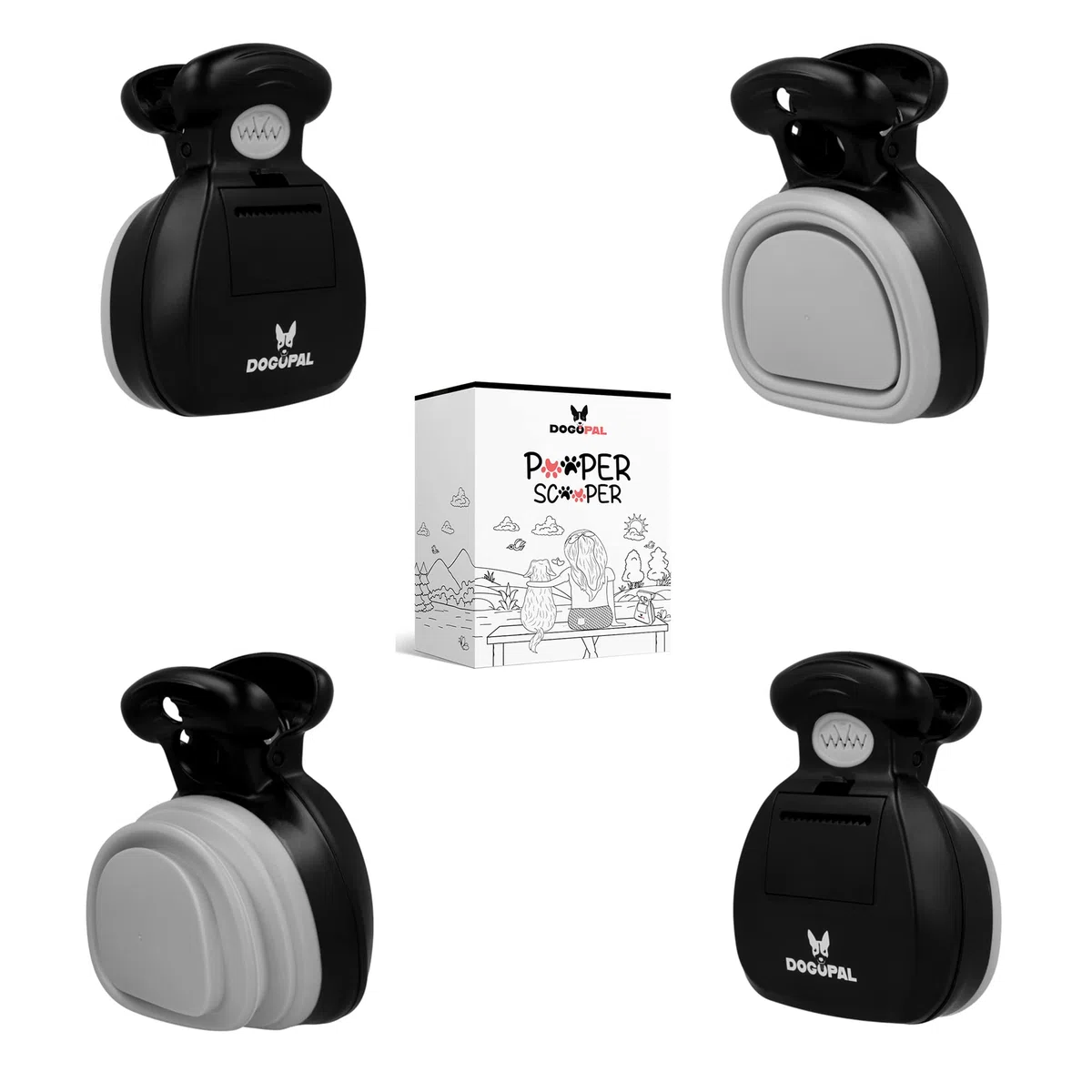 DOGOPAL Raccogli Cacca Cane e Gatto - Paletta Cacca Cane Portatile per i bisogni dei Tuoi Animali Domestici, Scomparto espandibile con Mollettone Integrato (Grigio, Medium)