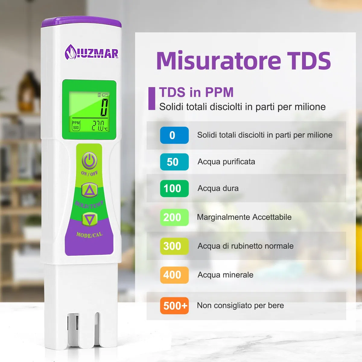 UIUZMAR Misuratore TDS Acqua, Misuratore della qualità dell'acqua per Osmosi Inversa, Acqua Potabile, Acquario, Durezza Osmosi, Tester TDS e EC 3 in 1 per Idroponica, Piscina
