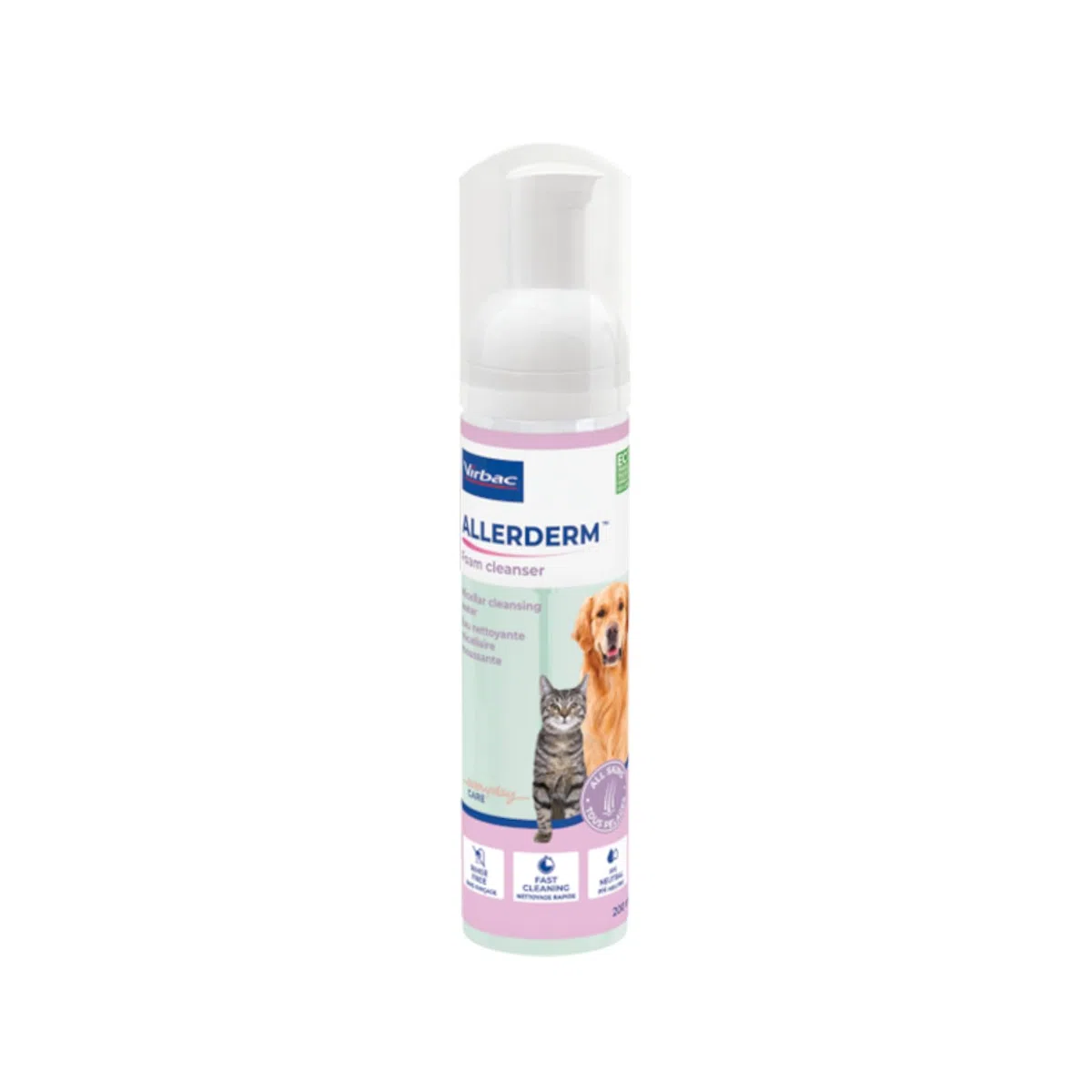 Virbac Allerderm Foam | 200 ml | Schiuma detergente per Cani e Gatti | Aiuta a Rimuovere Lo Sporco in Modo rapido ed Efficace | Non Richiede risciacquo | Delicato sulla Pelle