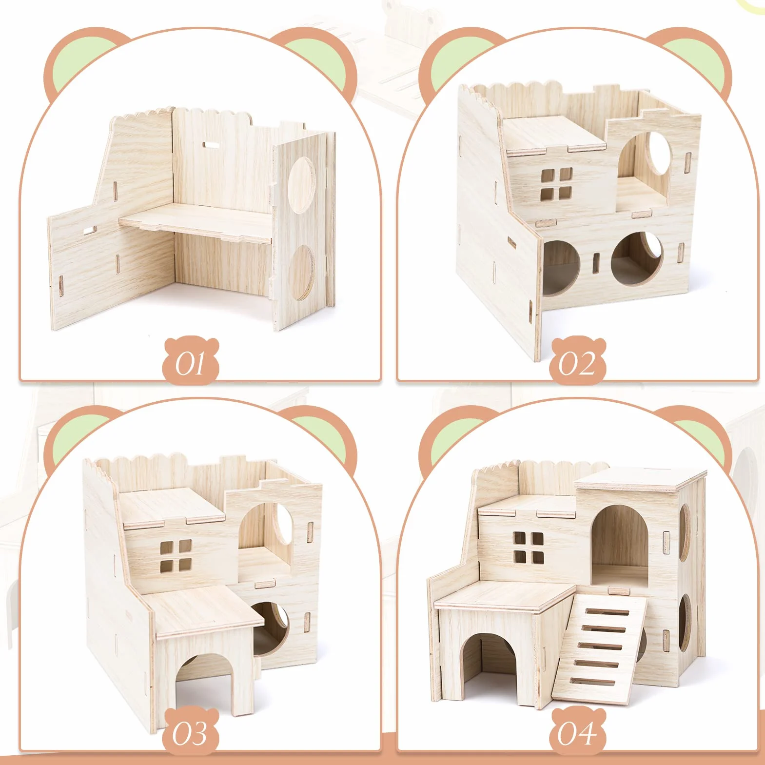 6 pezzi giocattoli per criceti fai da te in legno, nascondiglio per casa, giocattoli da masticare, accessori, porcellini d'India, cincillà, gerbilli, criceti nani