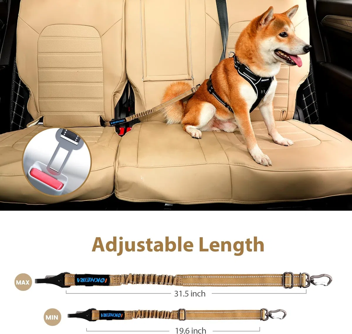 IOKHEIRA Cintura Sicurezza Cani, 3 in 1 Cablaggi per Cani per Veicoli, Elastico e Riflettente Fili, Cintura di Sicurezza Regolabile per Tutte le Razze di Cani e Tipi di Auto (Oliva)