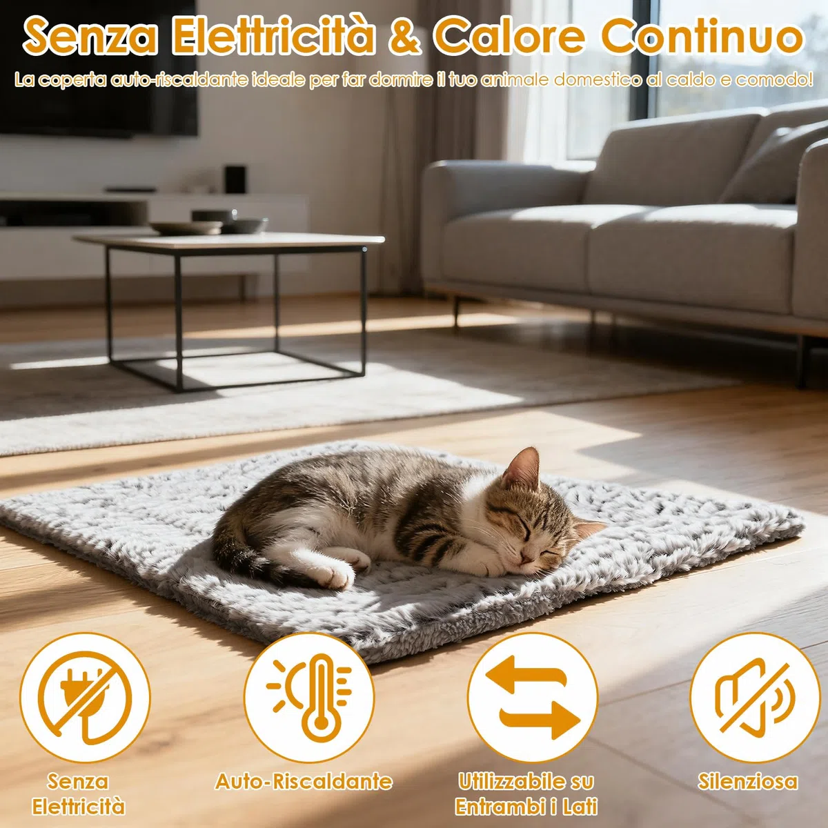 Tappetino riscaldante per Gatti,Coperta Termica Gatto,Senza eelettricità e batterie,Cuscino Autoriscaldante per Cane,Lavabile in Lavatrice,Gatto Interno Esterno 60x80cm(M)