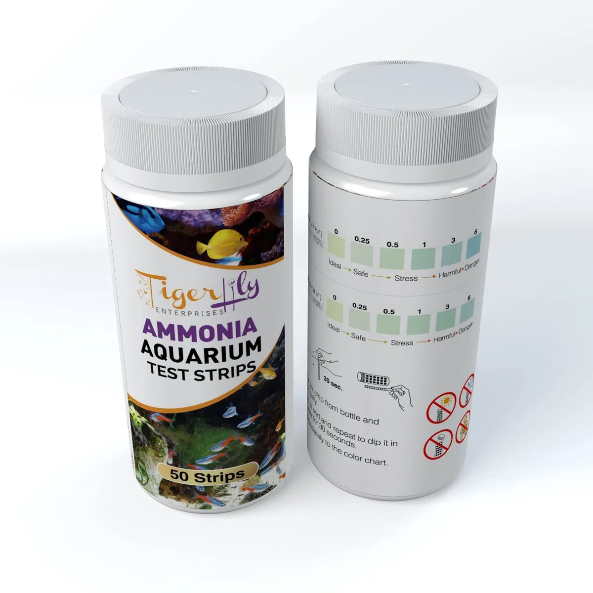Tigerlily Enterprises Ammoniaca (NH3) - Strisce reattive per acquari d'acqua dolce e salata, facili da usare per risultati rapidi e precisi, confezione da 50 strisce