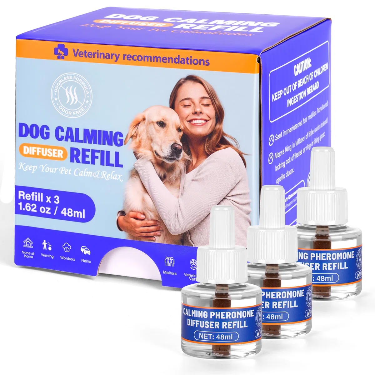 OSDUE Feromoni Calmanti Ricarica per Cani,Calmante per Cani Feromoni(3 Ricaricha 48ml),3*30 Giorni,Rilassamento Naturale Dall'Ansia per Canis,All'Ansia Rimani più Calmo,per Canis Iperattivi, Ansiosi