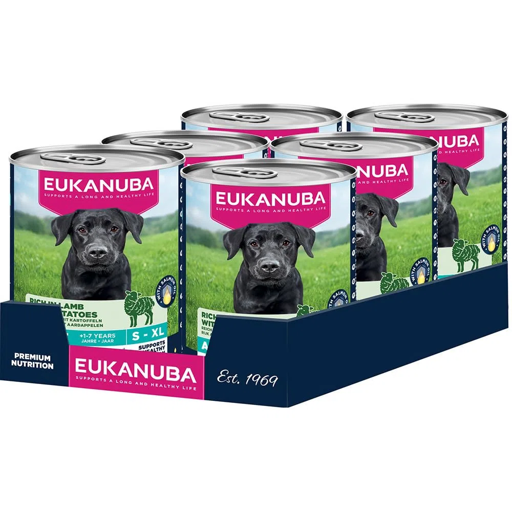 EUKANUBA Cibo umido per cani con agnello e patate, Alimento umido premium senza cereali per cani adulti, 6 barattoli da 400 g