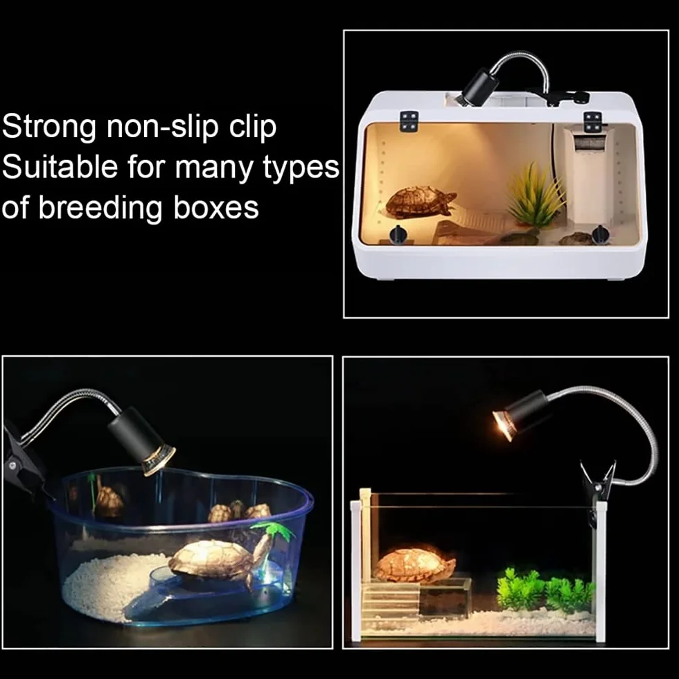 NEWFUN Lampada riscaldante tartaruga, lampada riscaldante terrario a pinza, lampada rettili e anfibi, con 2 lampadine da Basking Spot UVA UVB 50 W e pinza girevole a 360 gradi, adatta per tartaruga
