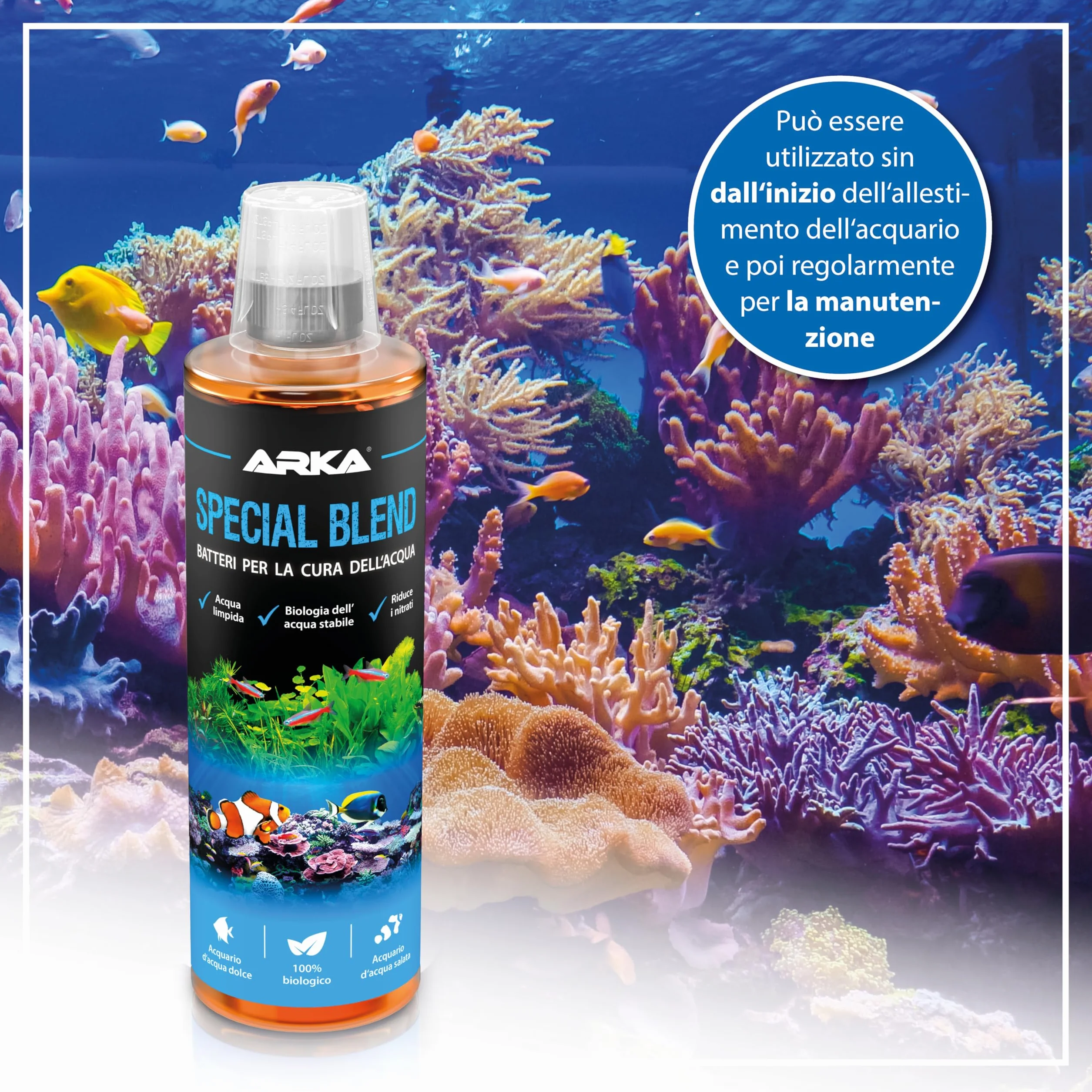 ARKA Special Blend – 473 ml – batteri per acquari d’acqua dolce e marina – riduce nitrati e rifiuti organici – contribuisce alla qualità dell’acqua e favorisce un ecosistema stabile