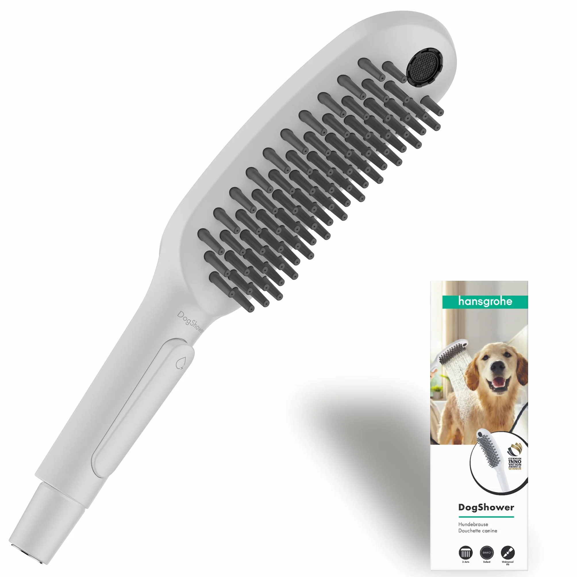Hansgrohe 26640700 Dogshower Doccetta per Cani 150 3 Tipi di Getto con Ugelli Massaggianti, Bianco Opaco