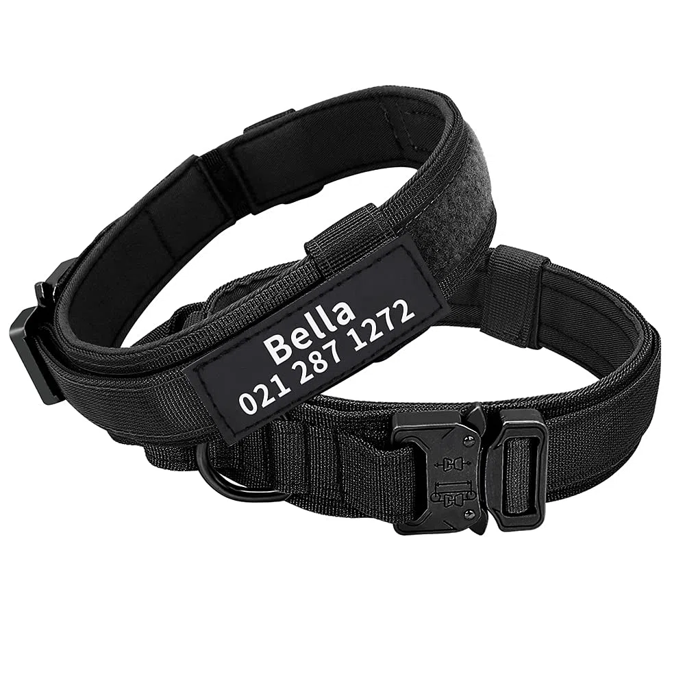 Collare tattico personalizzato per cani di taglia media e grande, collare militare personalizzato con nome e numero di telefono (stile A)