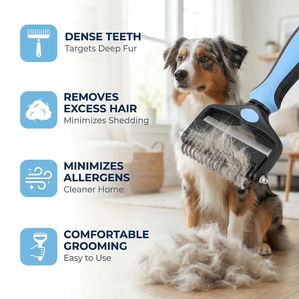 Cardatore per Cani Gatti, Spazzola per Cani Pelo Lungo, Slanatore pers Cani Con Denti 9+17, Spazzole Doppia Faccia Togli Peli Morto & i Nodi, Deshedding Animali, Stripping Pet Brush(Nero E Blu)