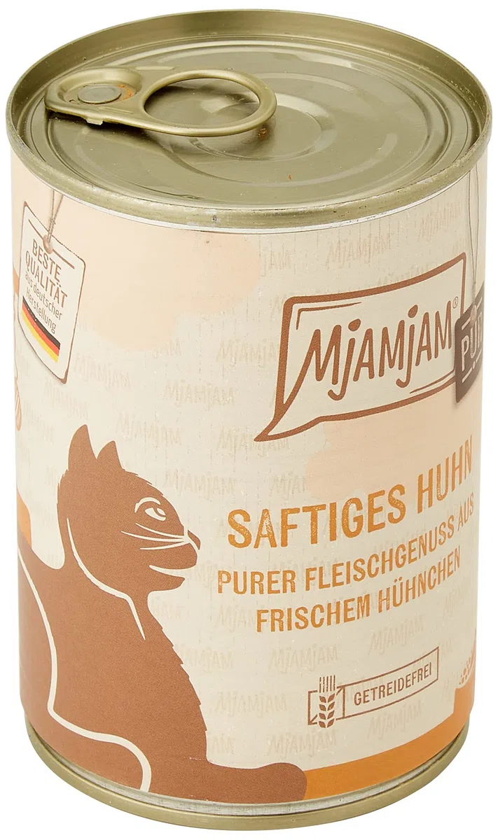 MjAMjAM - cibo umido premium per gatti - puro piacere della carne - pollo succoso puro, confezione da 6 (6 x 400 g), senza cereali con carne extra