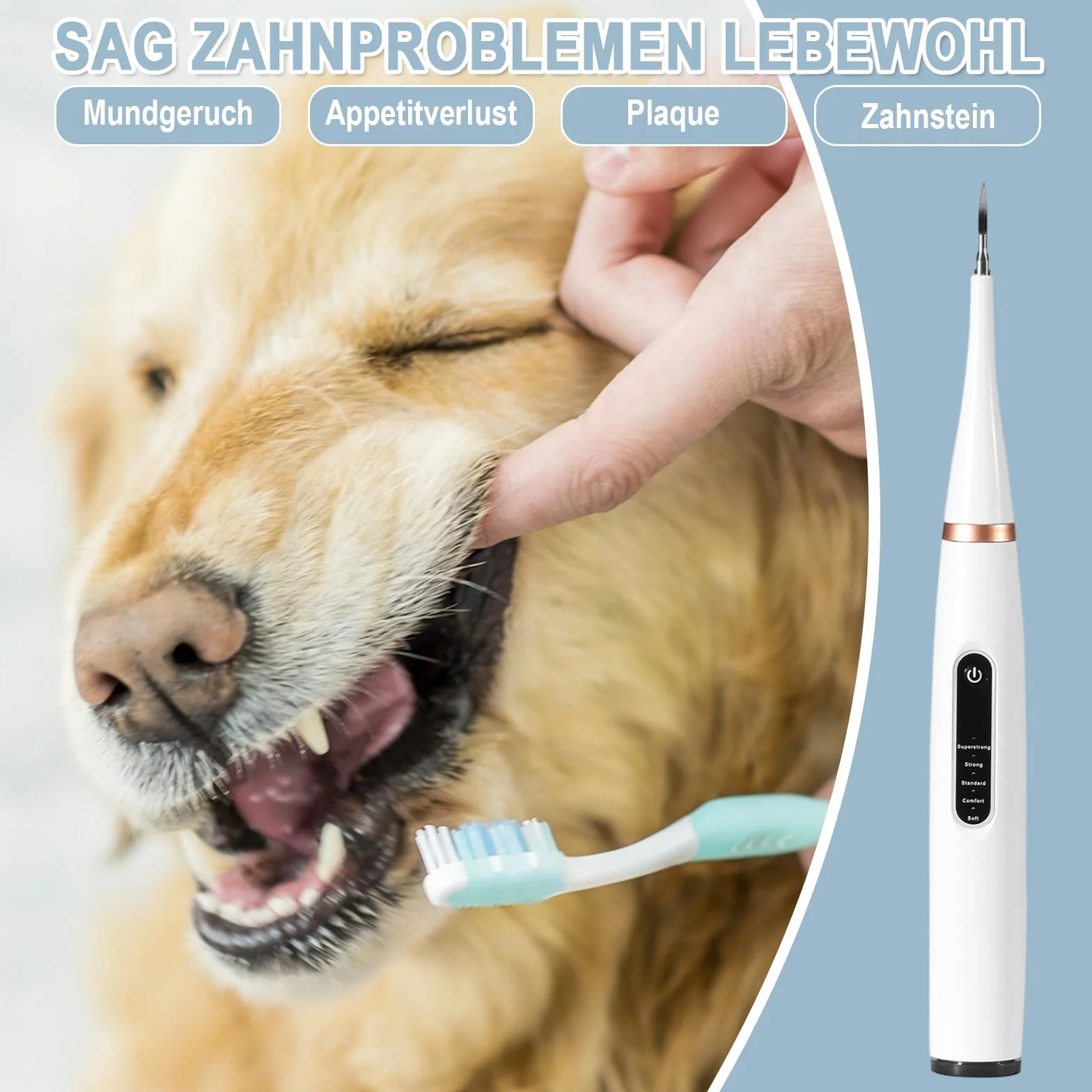 Rimozione Tartaro per Cani e Gatti con Spazzolino Ultrasuoni Professionale, Pulitore Dentale a 5 Modalità e Testine W, Impermeabile IPX6, Ricarica USB-C, Autonomia 1 Mese
