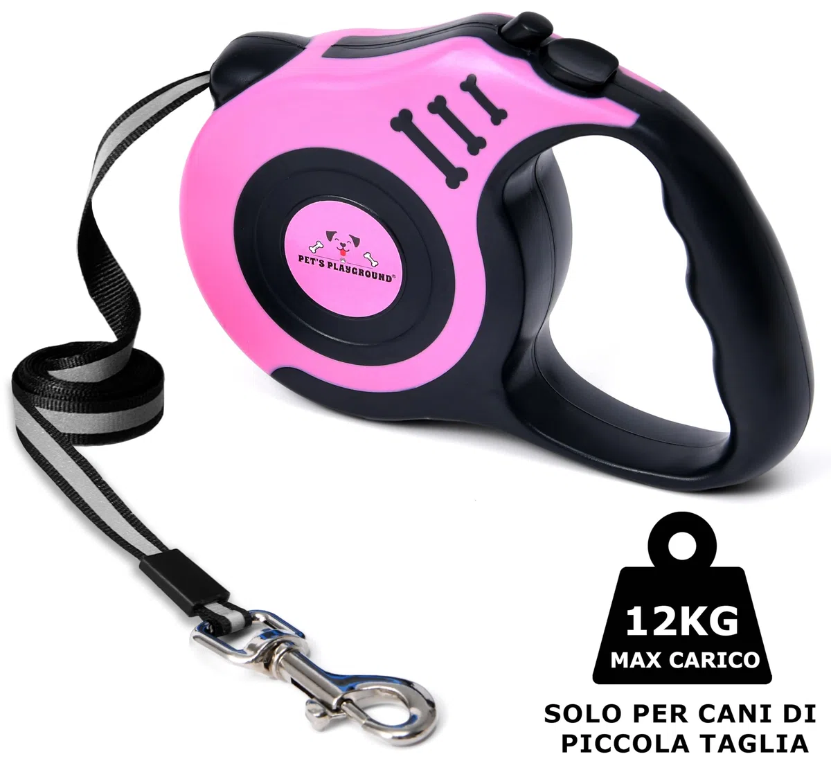 Pet's Playground | Guinzaglio Retrattile per Cani Illuminante e Riflettente | Resistente per Cuccioli e Piccola Taglia | Rosa | 5M