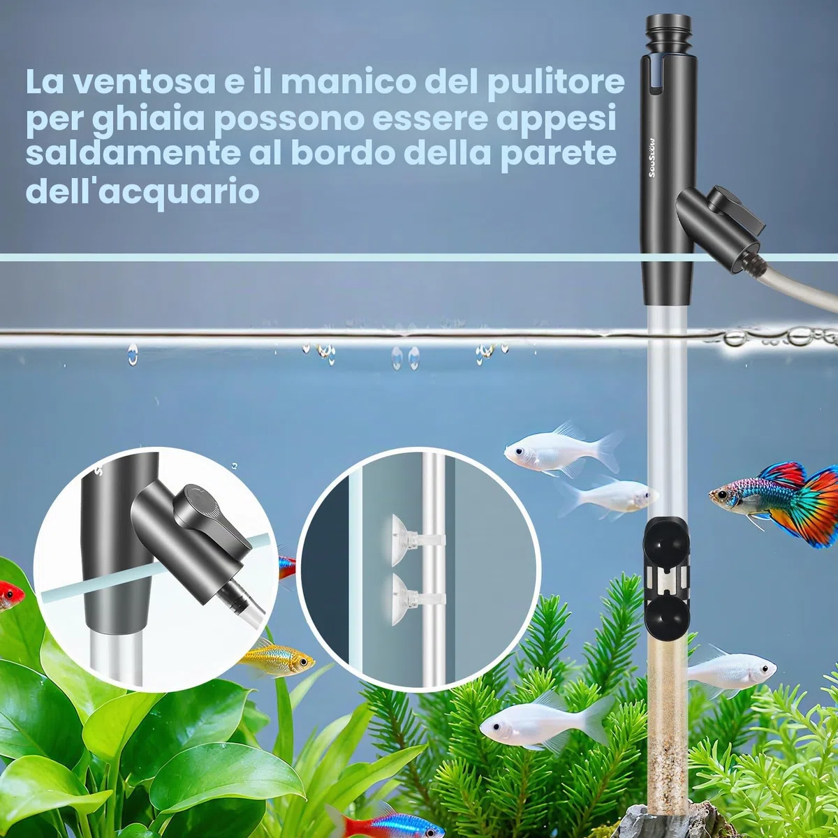 Aspiraghiaia Regolabile per Acquari, Sifone per Acquari, Cambia Acqua Manuale, Kit di Pulizia per Acquari, per Aspirare Letame, Lavare la Sabbia