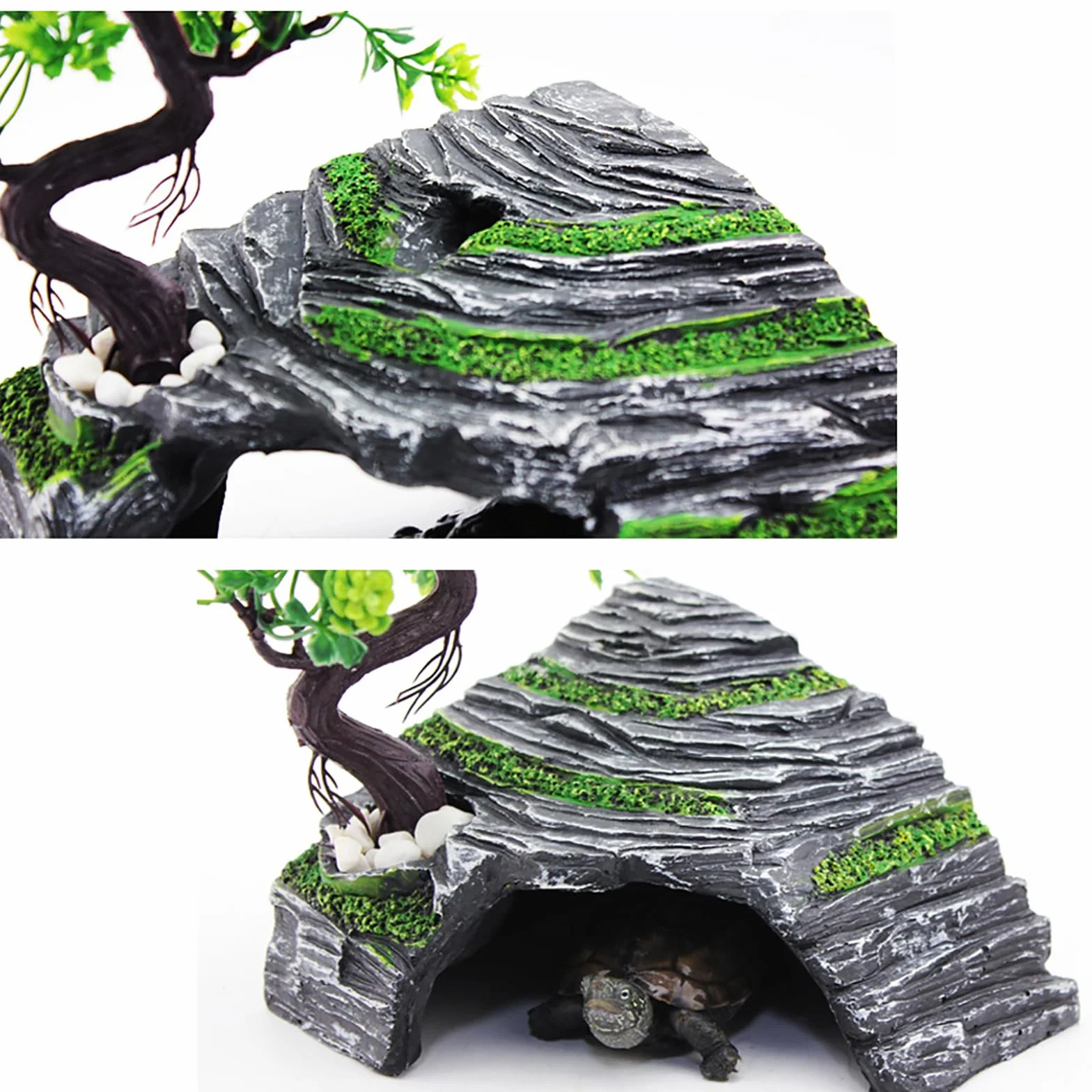 OMEM Rettili Nascondiglio Grotte Tartaruga Rampa Piattaforma per crogiolarsi Habitat Riparo Decor Umidificare Nascondi Grotta Resina Roccia