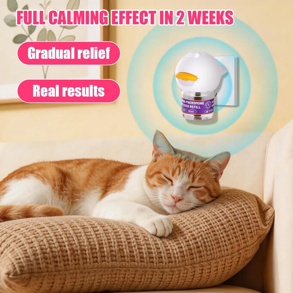 OSDUE Diffusore Feromoni per Gatti 4 in 1,3*30 Giorni Diffusore di Feromoni Calmanti per Gatti,con 1 Diffusores +3 Ricariche 48ml,Aiuta a risolvere i segni comuni di stress nei gattis,per Casa,Viaggi